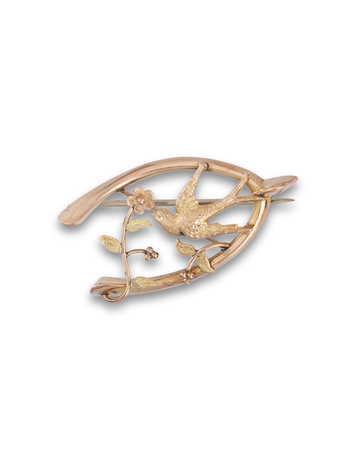 Antique Swallow & Wishbone Sweetheart Brooch 1890-1910, 9ct rose gold
