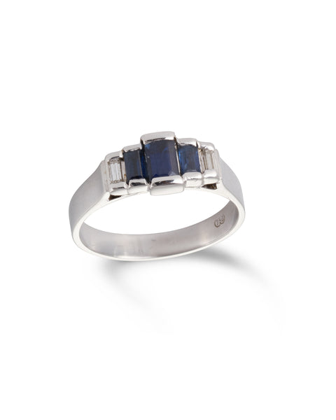 18ct Art Deco Style Sapphire & Diamond Ring