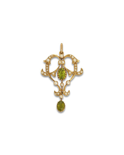 Art Nouveau Style Peridot & Seed Pearl Pendant, c1900