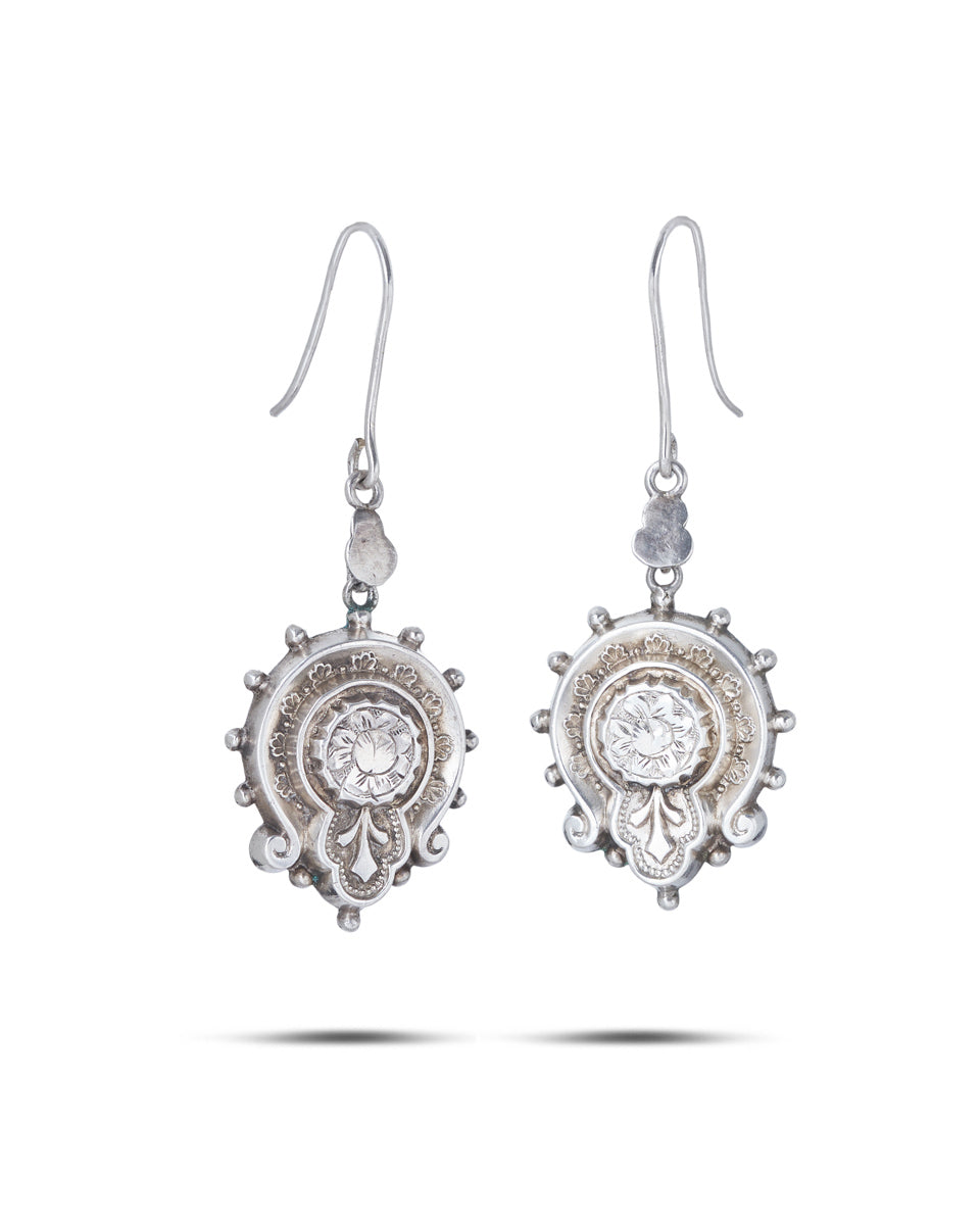 Antique Victorian Sterling Silver Drop Earrings, 1880s