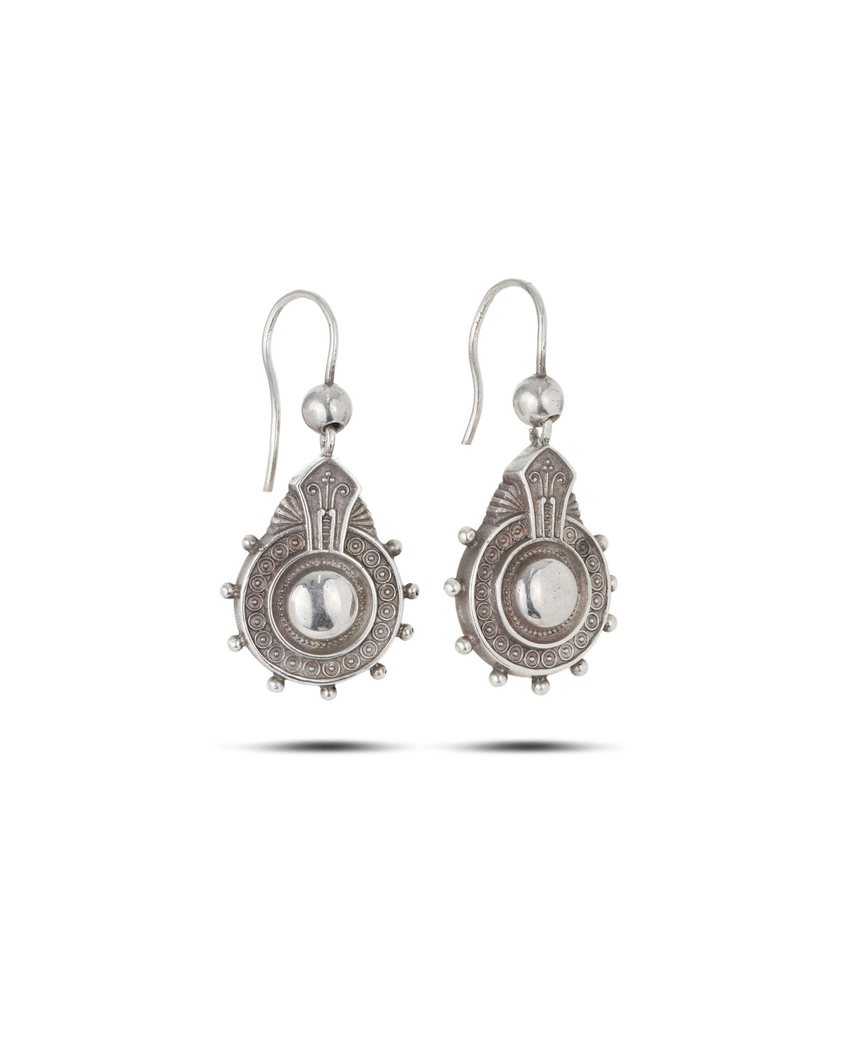 Antique Victorian Sterliong silver drop earrings of Etruscan Revival design