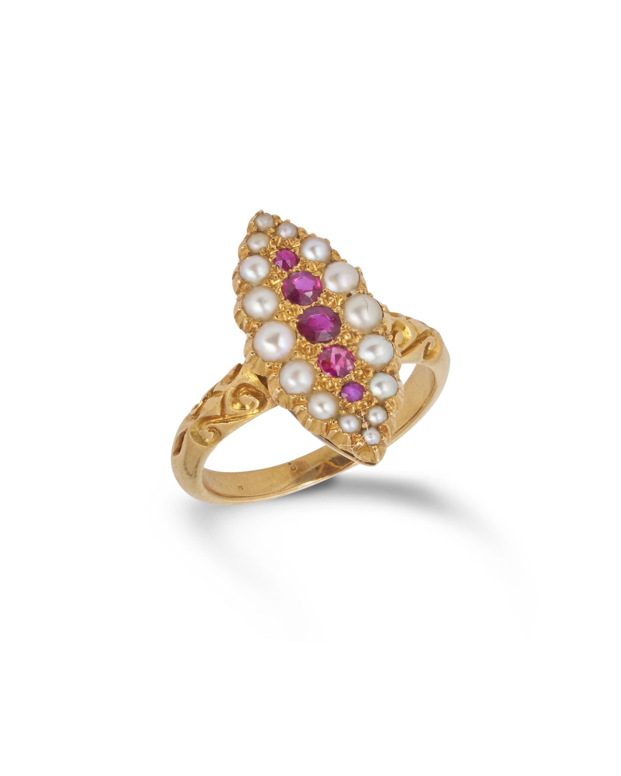 18ct Antique Victorian Ruby & Seed Pearl Ring