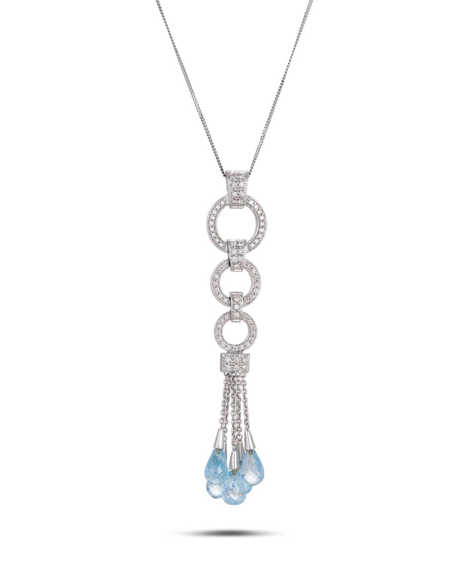 White gold Topaz & Diamond Pendant on Silver Chain