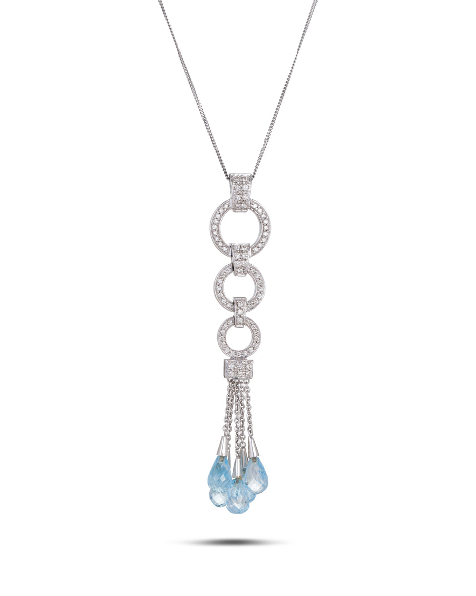 White gold Topaz & Diamond Pendant on Silver Chain