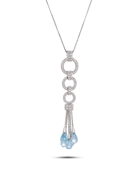 White gold Topaz & Diamond Pendant on Silver Chain