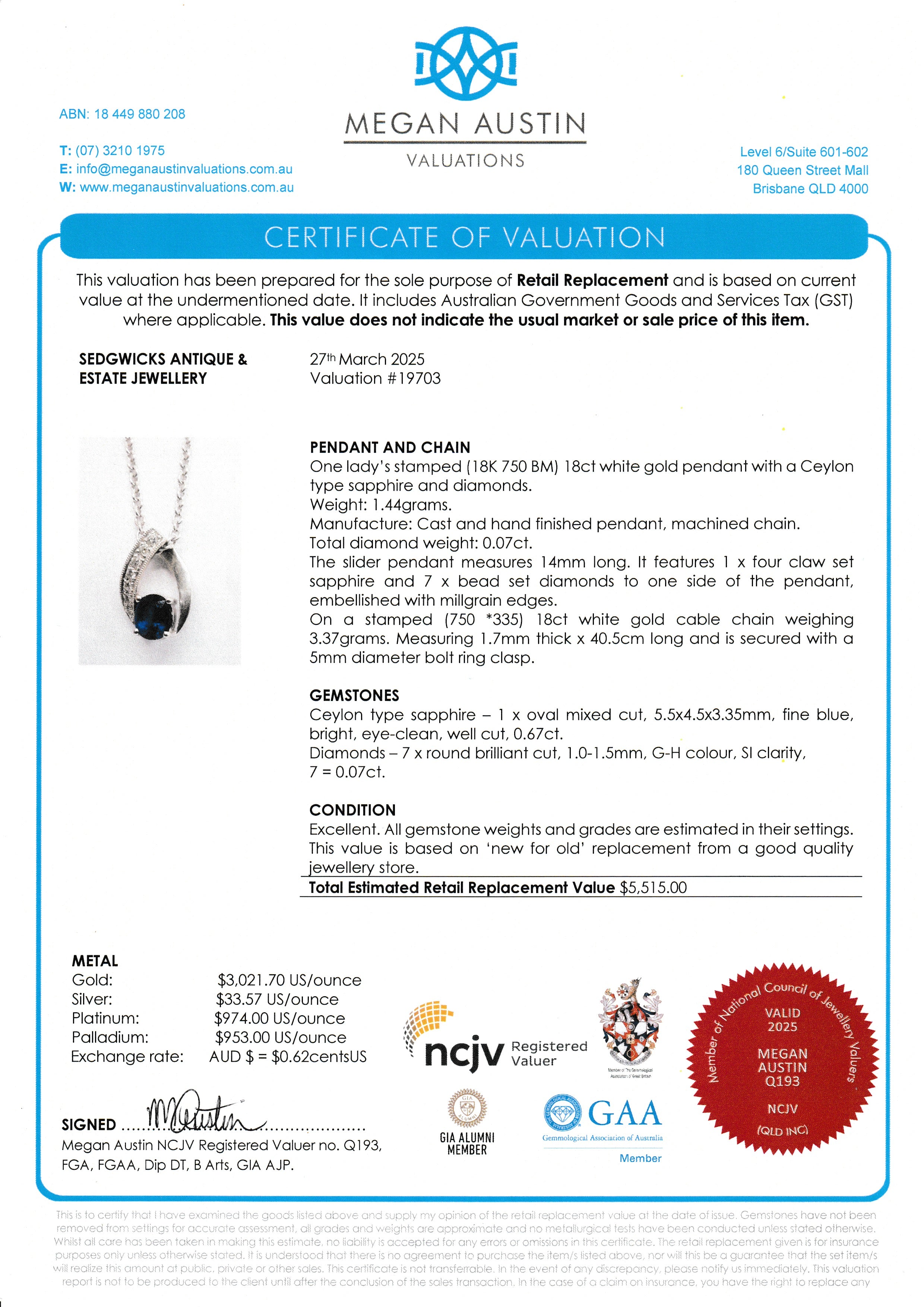 Sapphire and Diamond Pendant on Chain