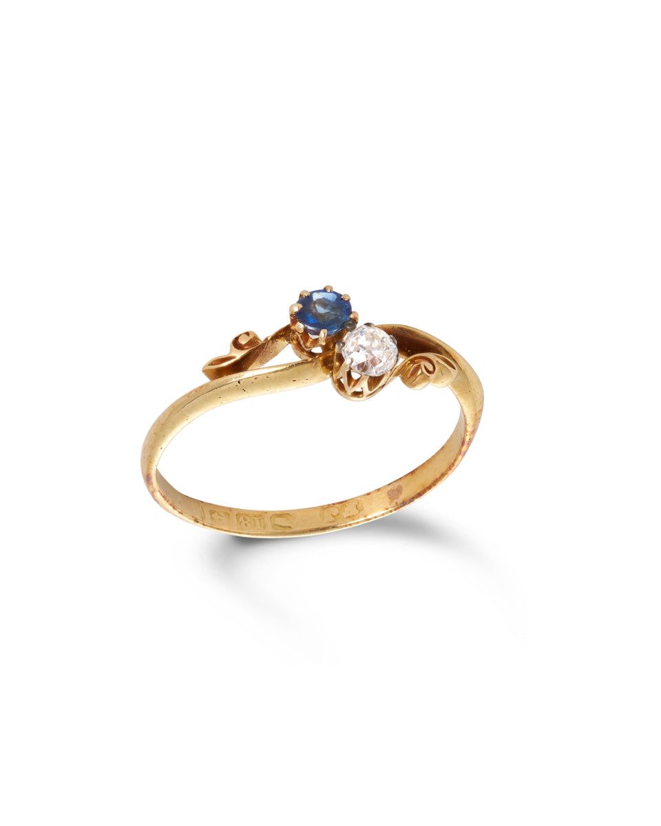Antique Sapphire & Diamond 'Toi et Moi' Ring