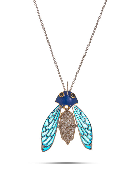 Art Nouveau Style Plique a Jour & Diamond Pendant, attributed Bernard Doherty
