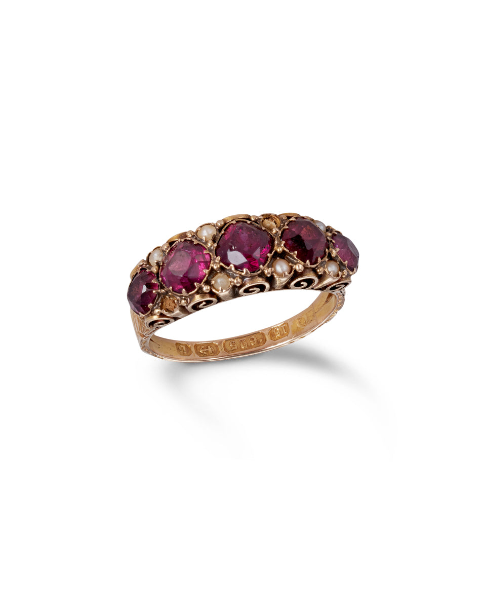 antique victorian garnet & pearl ring
