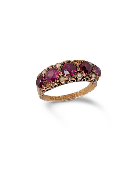 antique victorian garnet & pearl ring