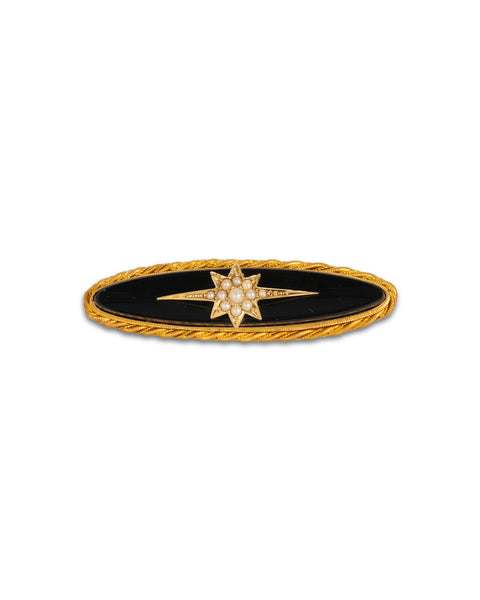 Antique Victorian Onyx & Pearl Mourning Brooch