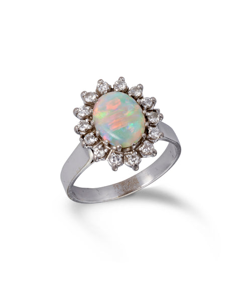 Vintage Coober Pedy Opal & Diamond Cluster Ring