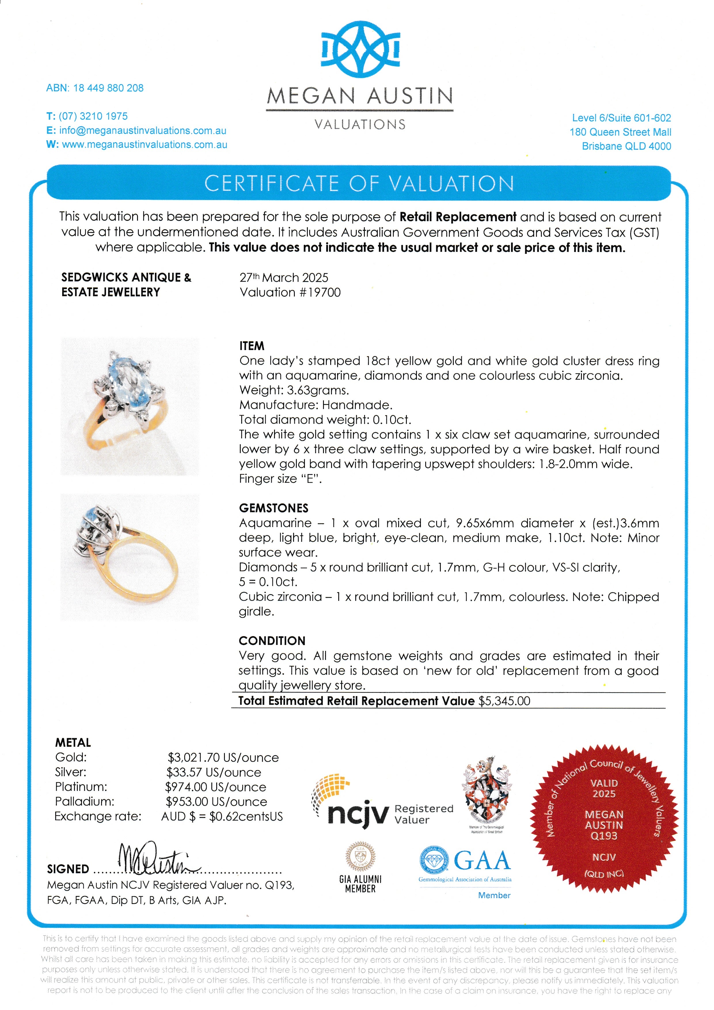 Vintage Aquamarine & Diamond Ring