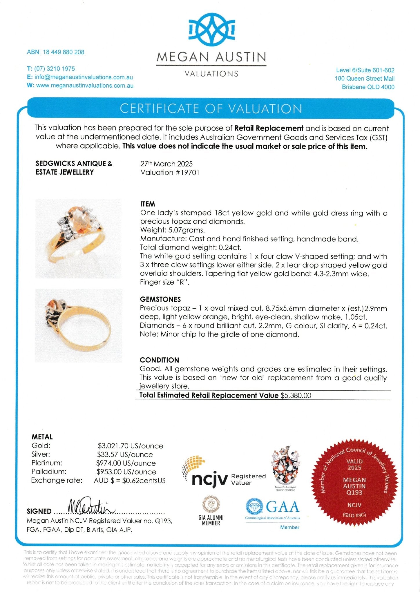 Vintage Topaz & Diamond Ring