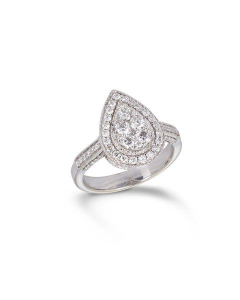 Pear-Shaped Diamond Cluster Ring