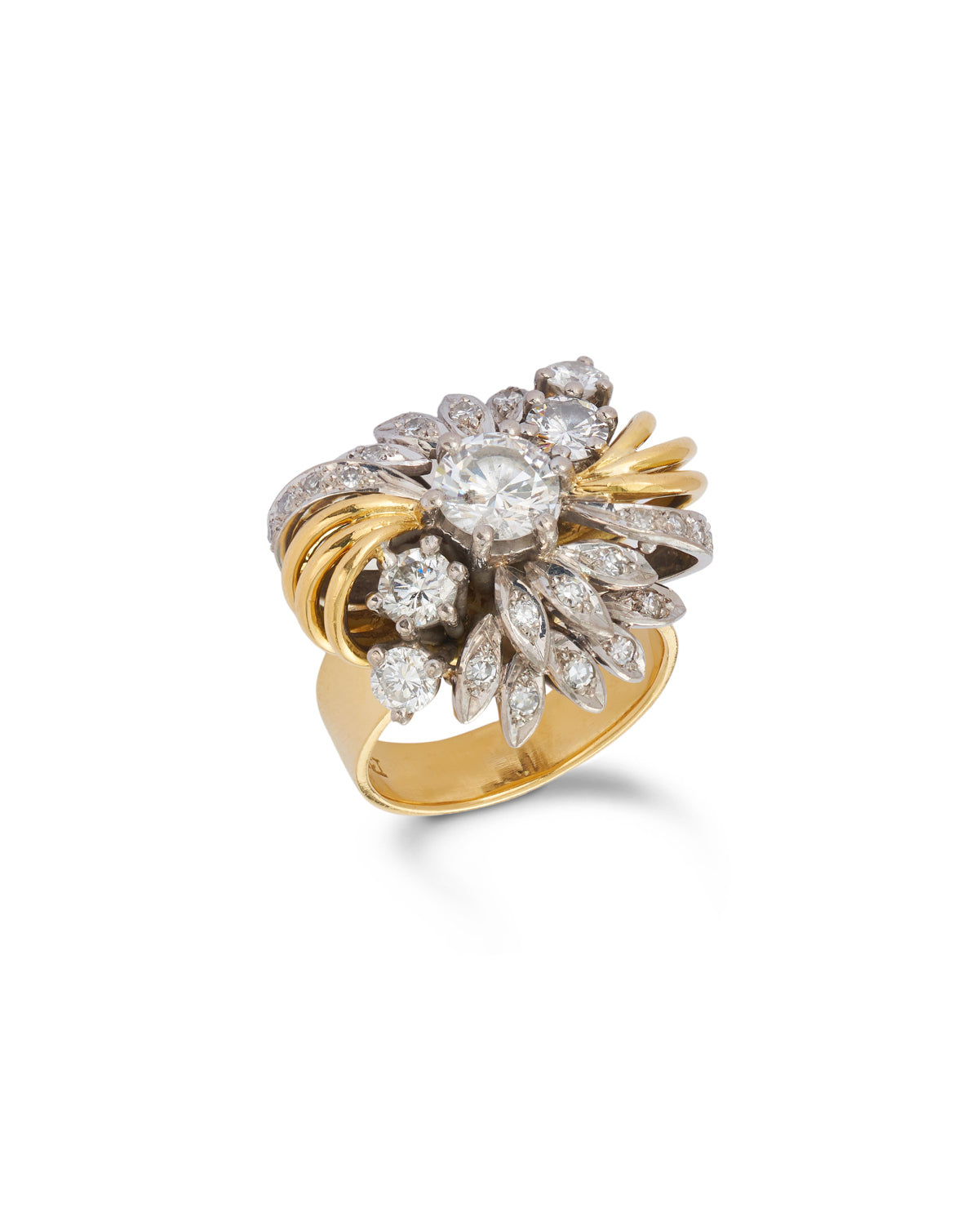Mid-Century Diamond Cocktail Ring, 1960s 18ct yellow gold and platinum
