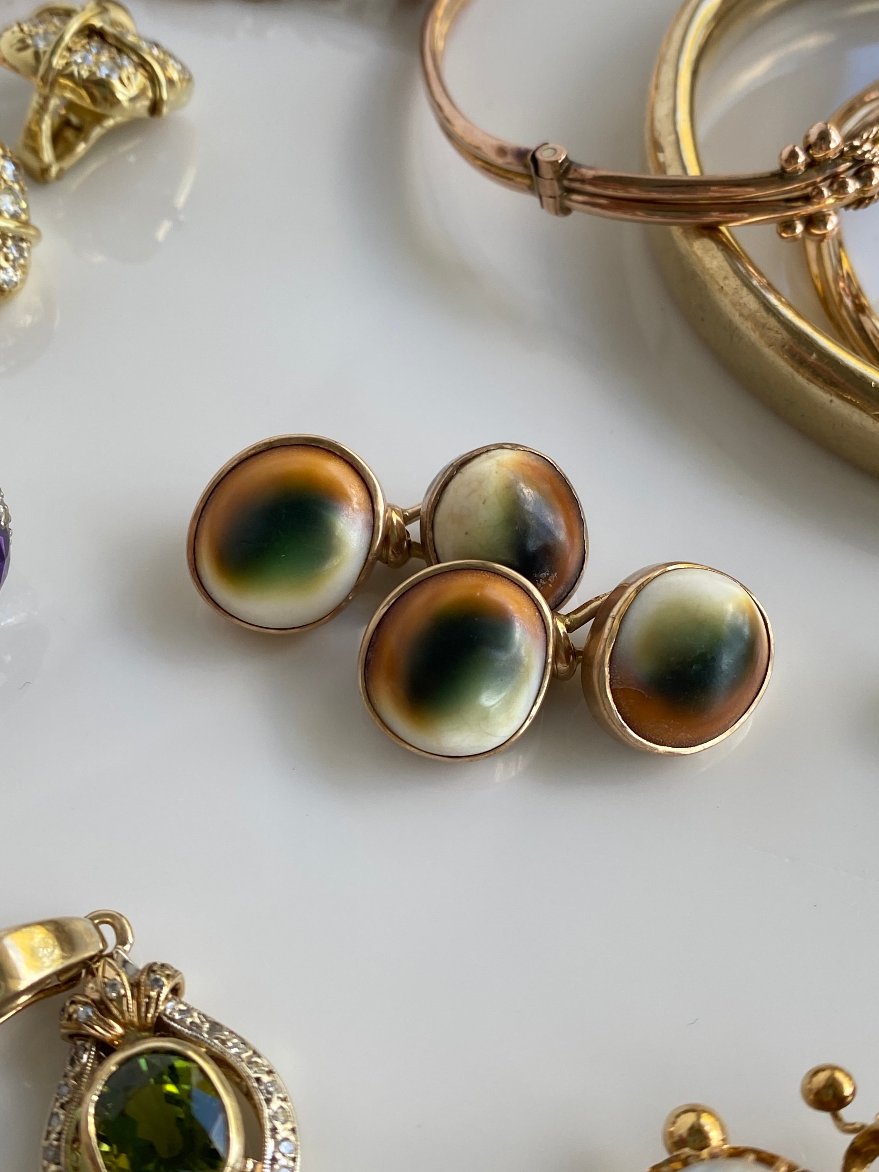 Antique 15ct Operculum Cufflinks, c1900