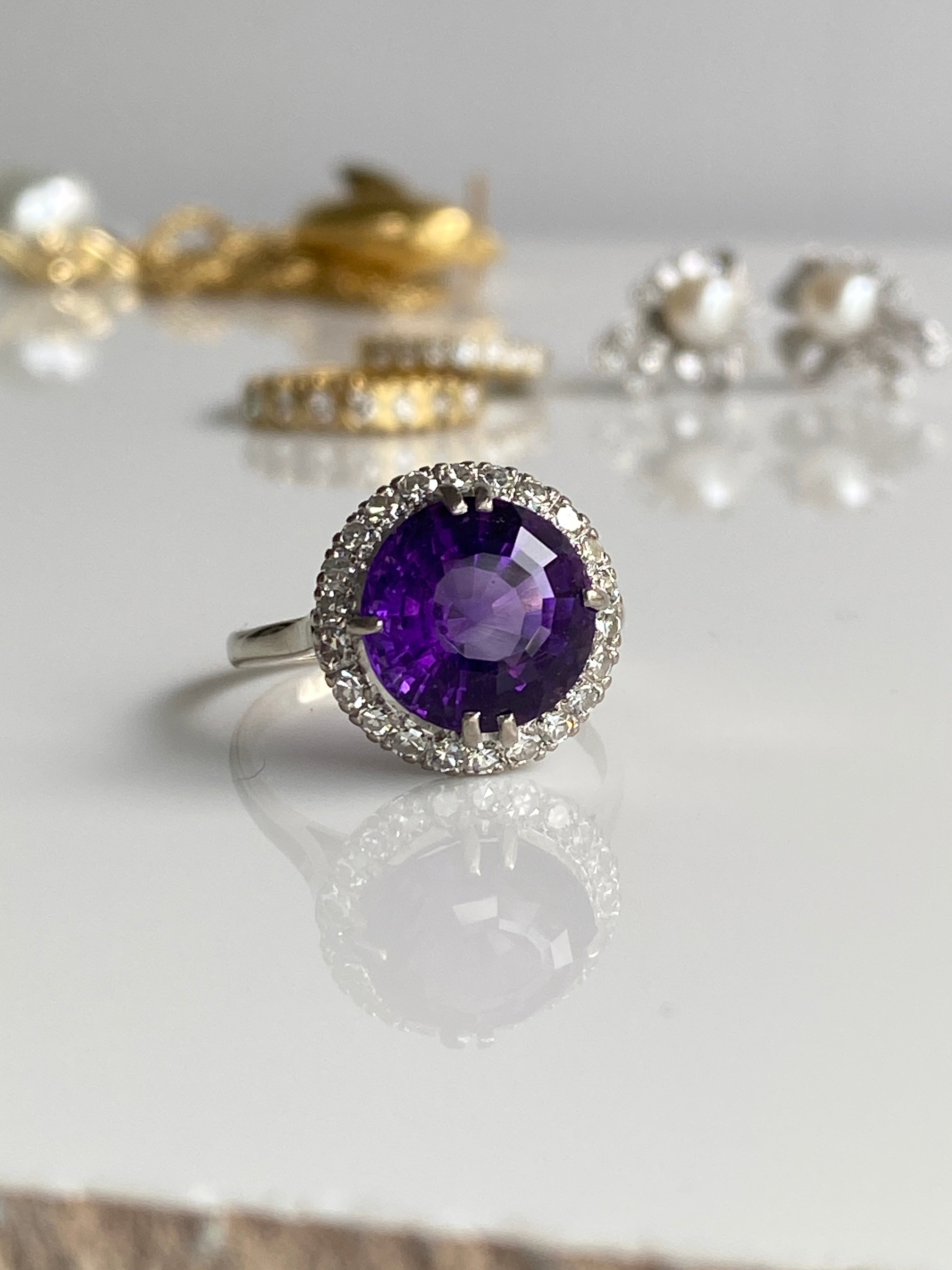Fine Amethyst & Diamond Cluster Ring