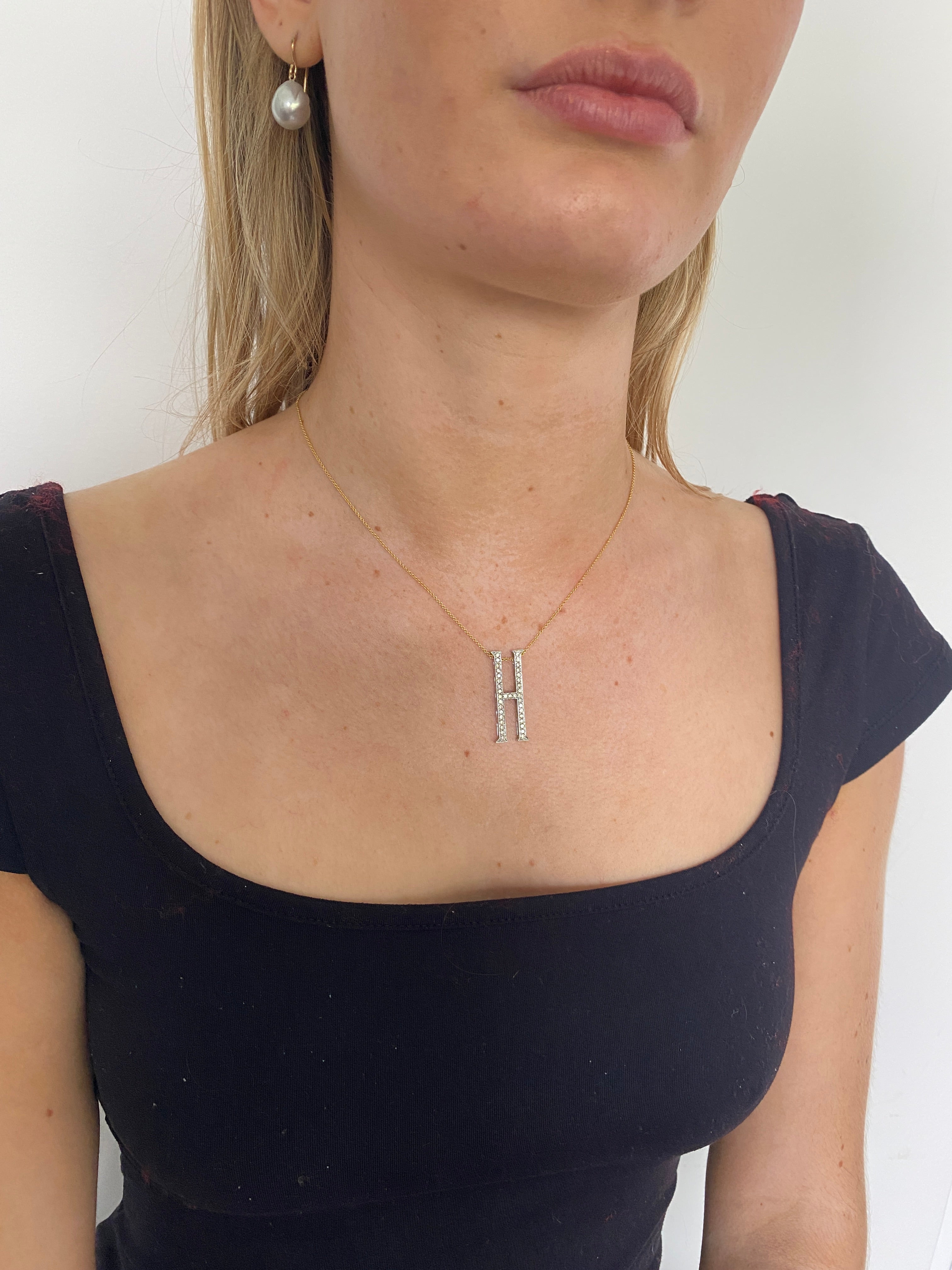 Gold & Diamond 'H" Pendant