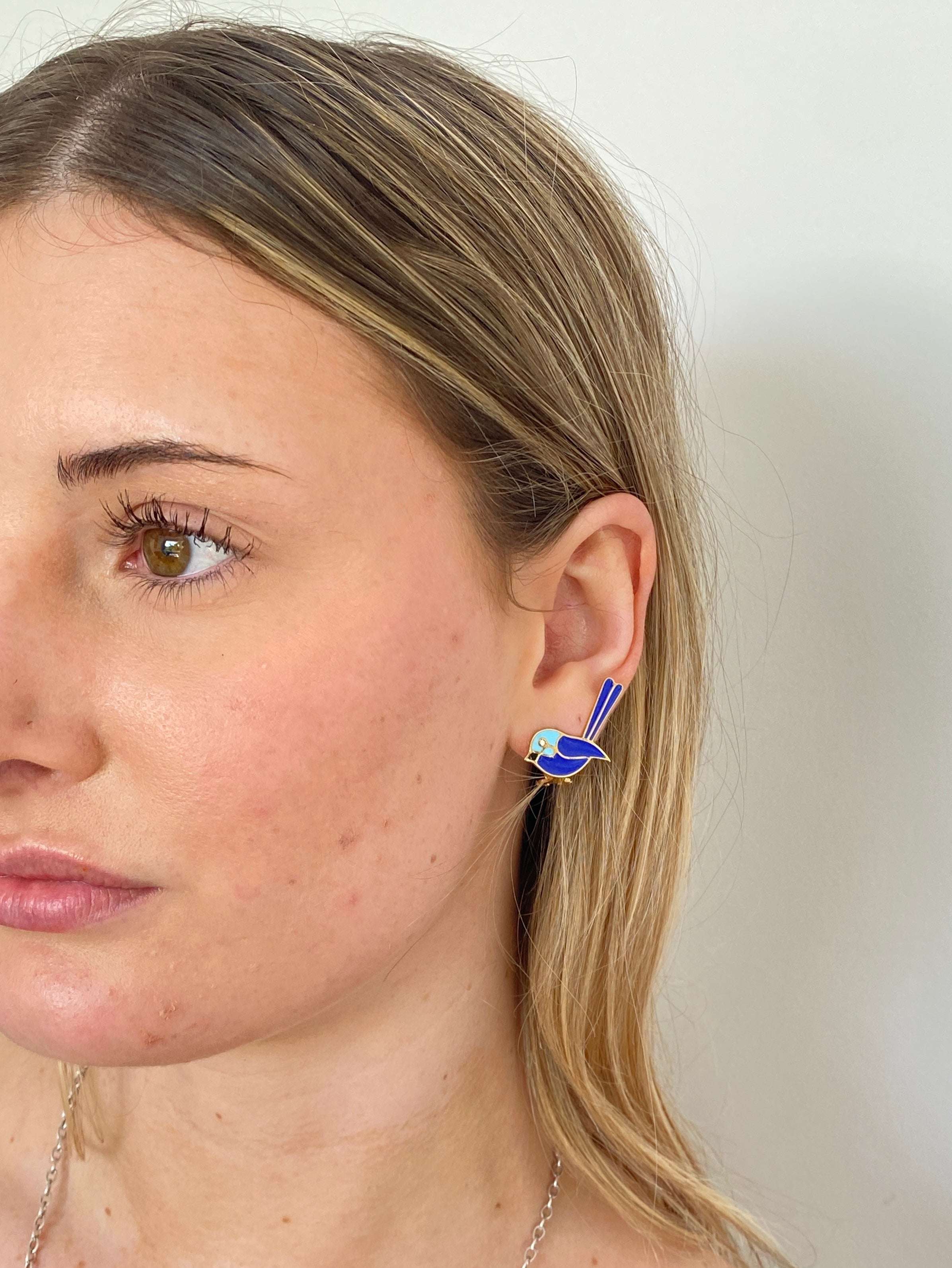 Diamond & Enamel Bluebird Earrings