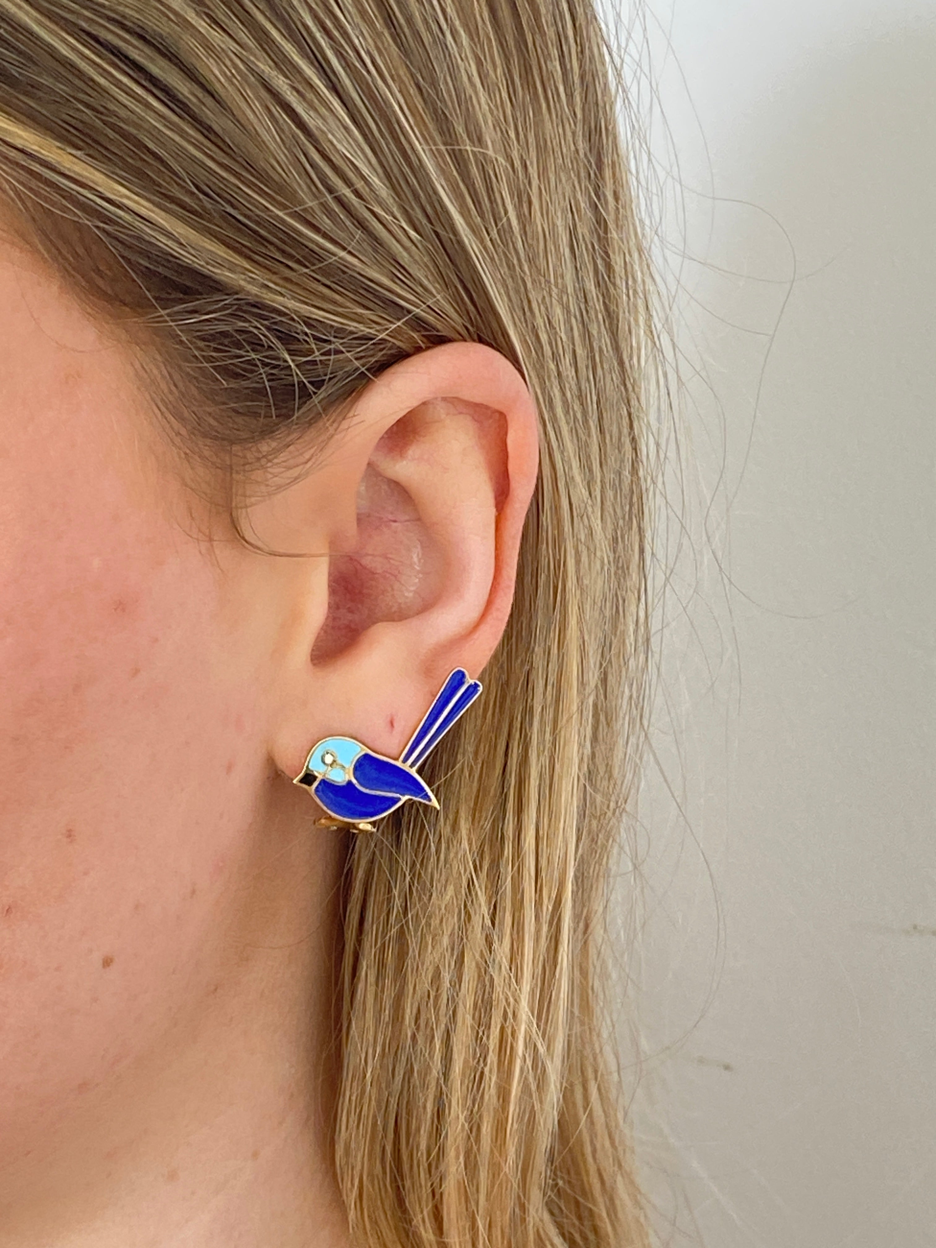 Diamond & Enamel Bluebird Earrings