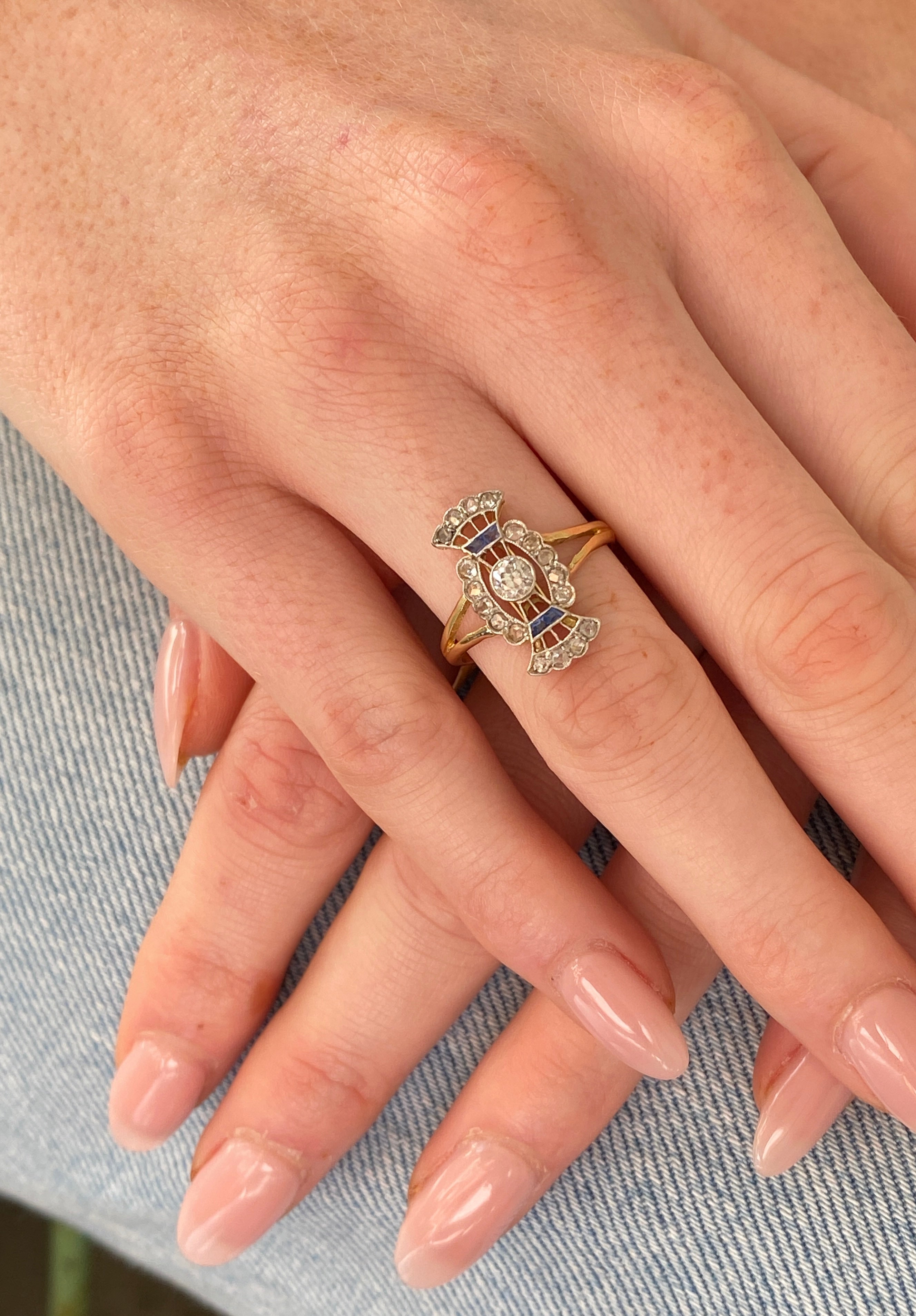 Edwardian Diamond & Sapphire Bow Ring