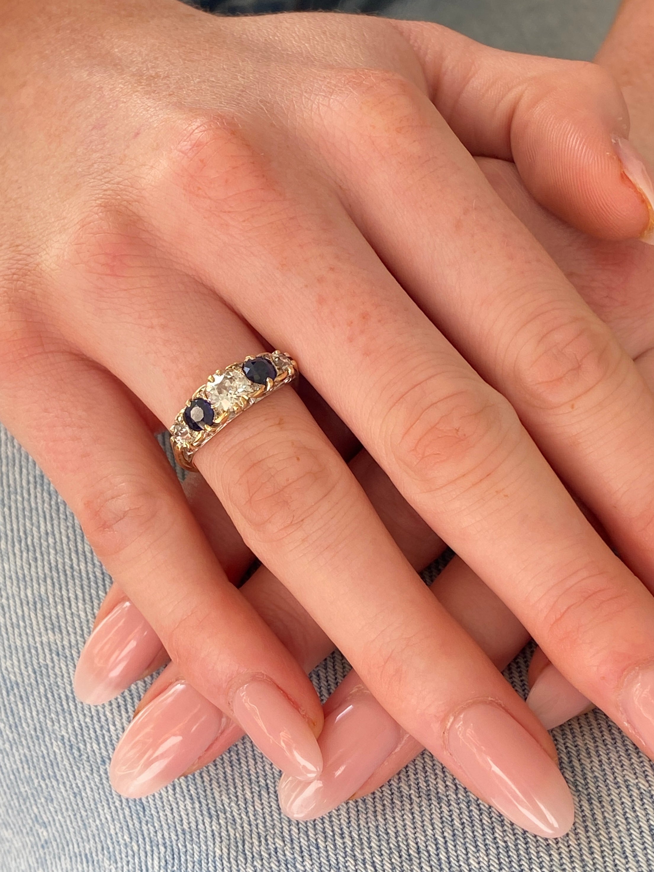 Antique Victorian Sapphire & Diamond Bridge Ring