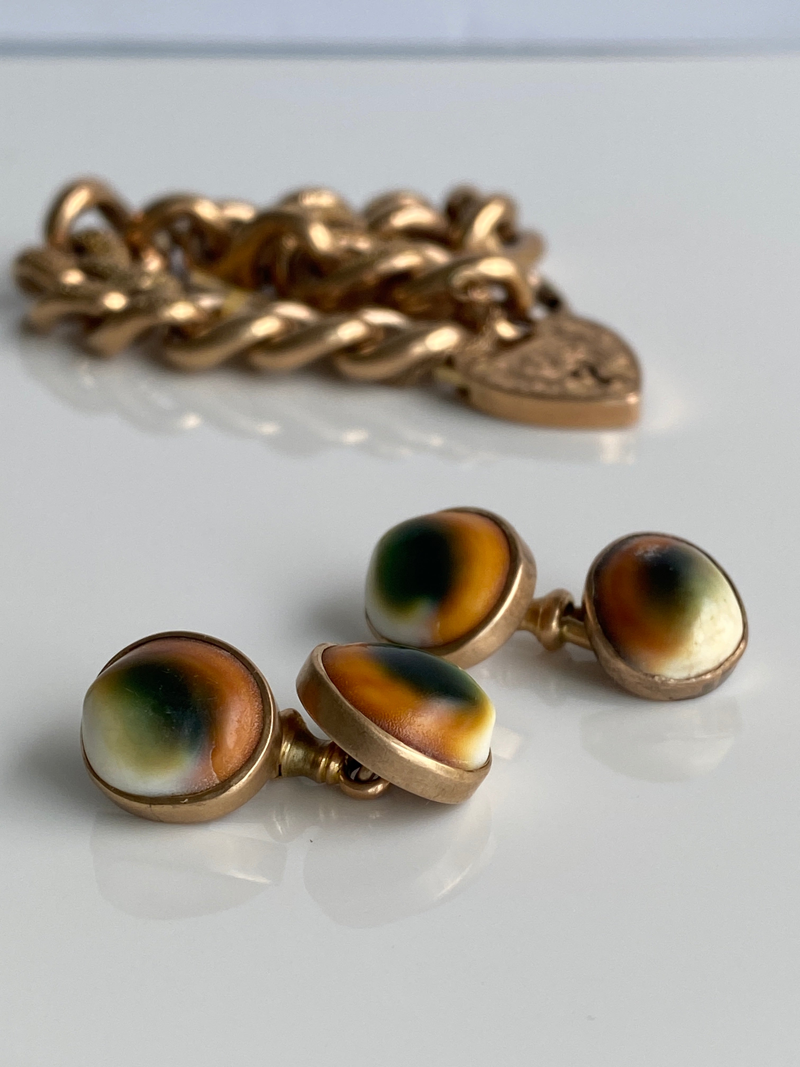 Antique 15ct Operculum Cufflinks, c1900