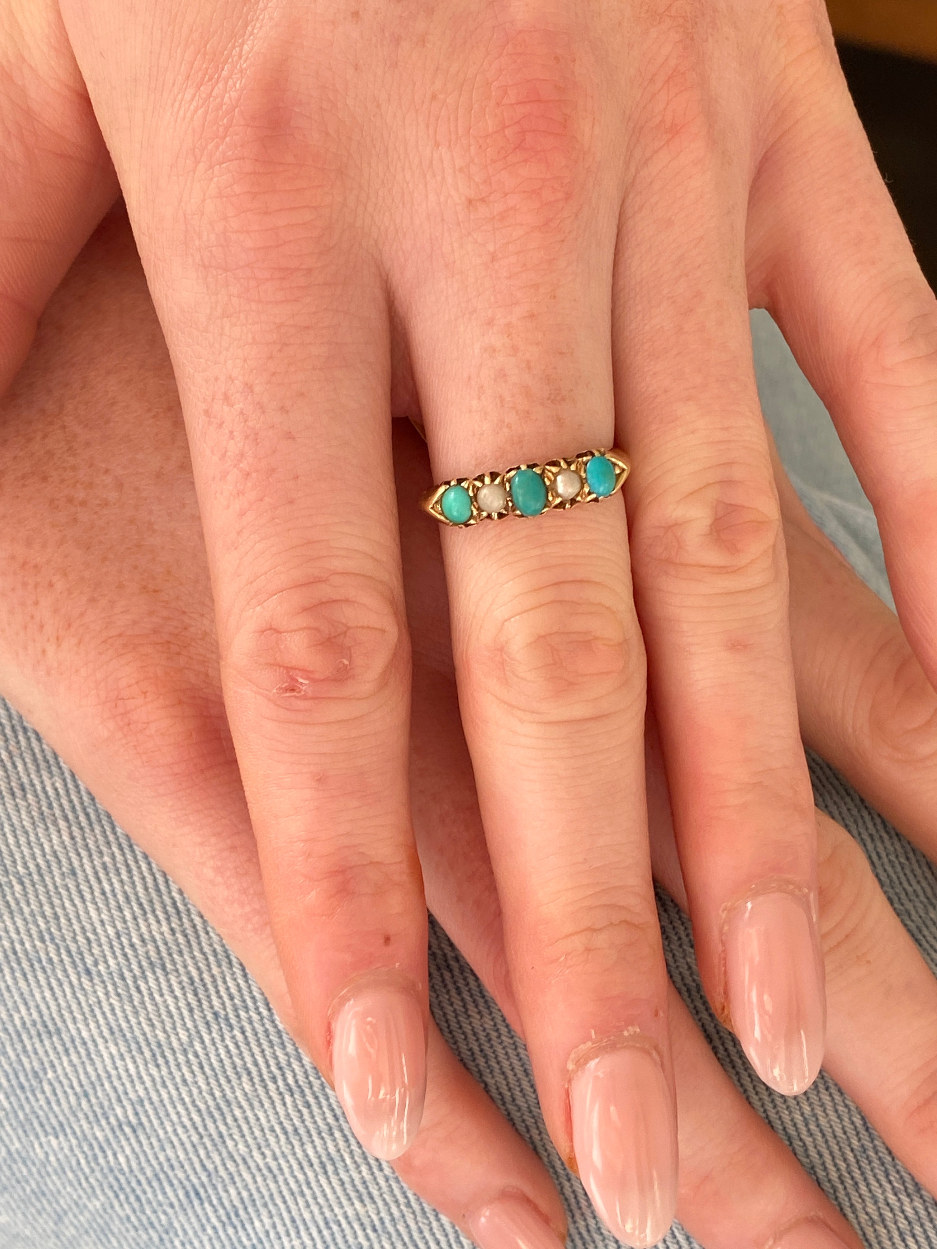 Antique Australian Turquoise & Pearl Ring by Wendt