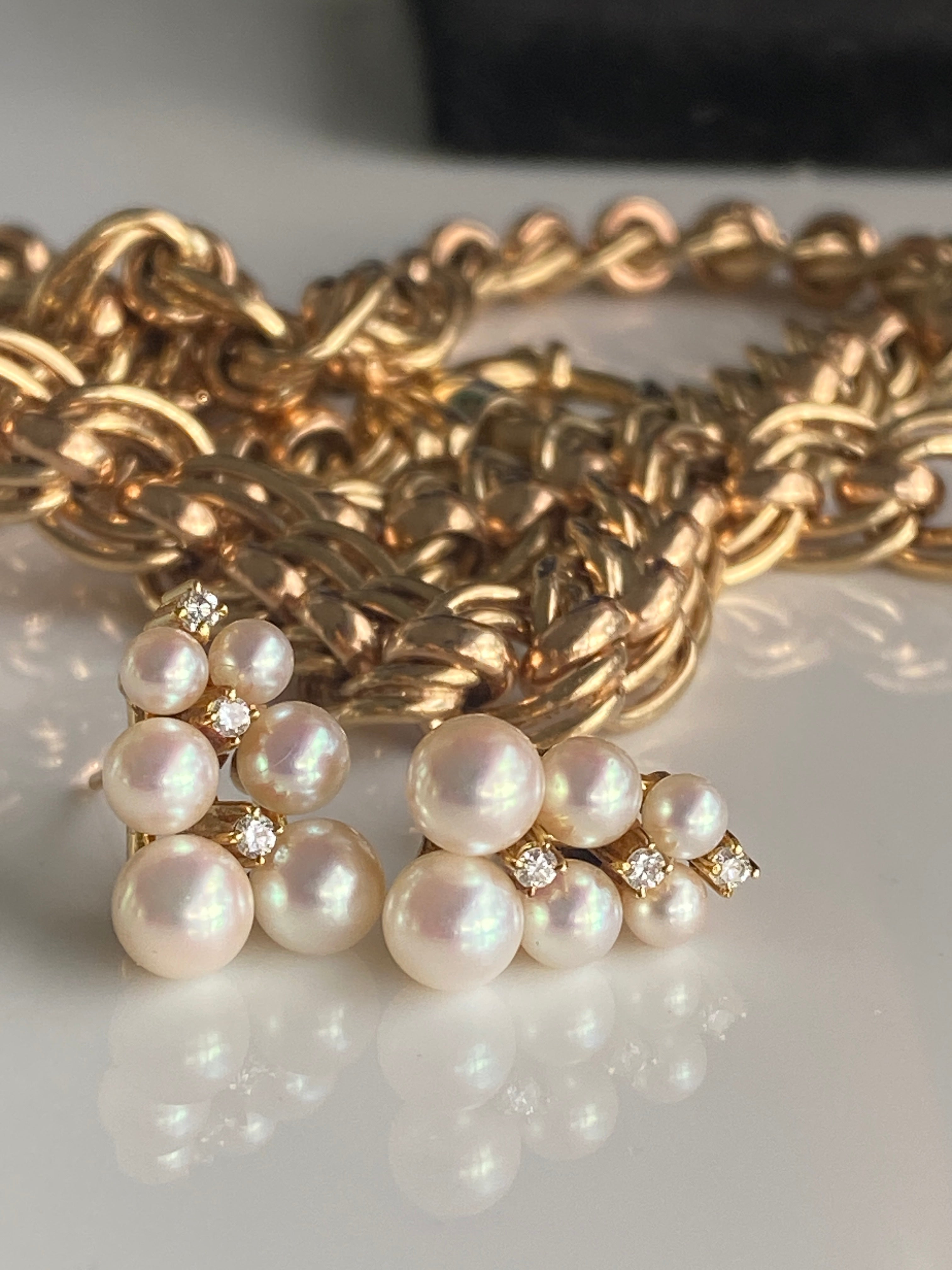 Vintage Akoya Pearl & Diamond Earrings