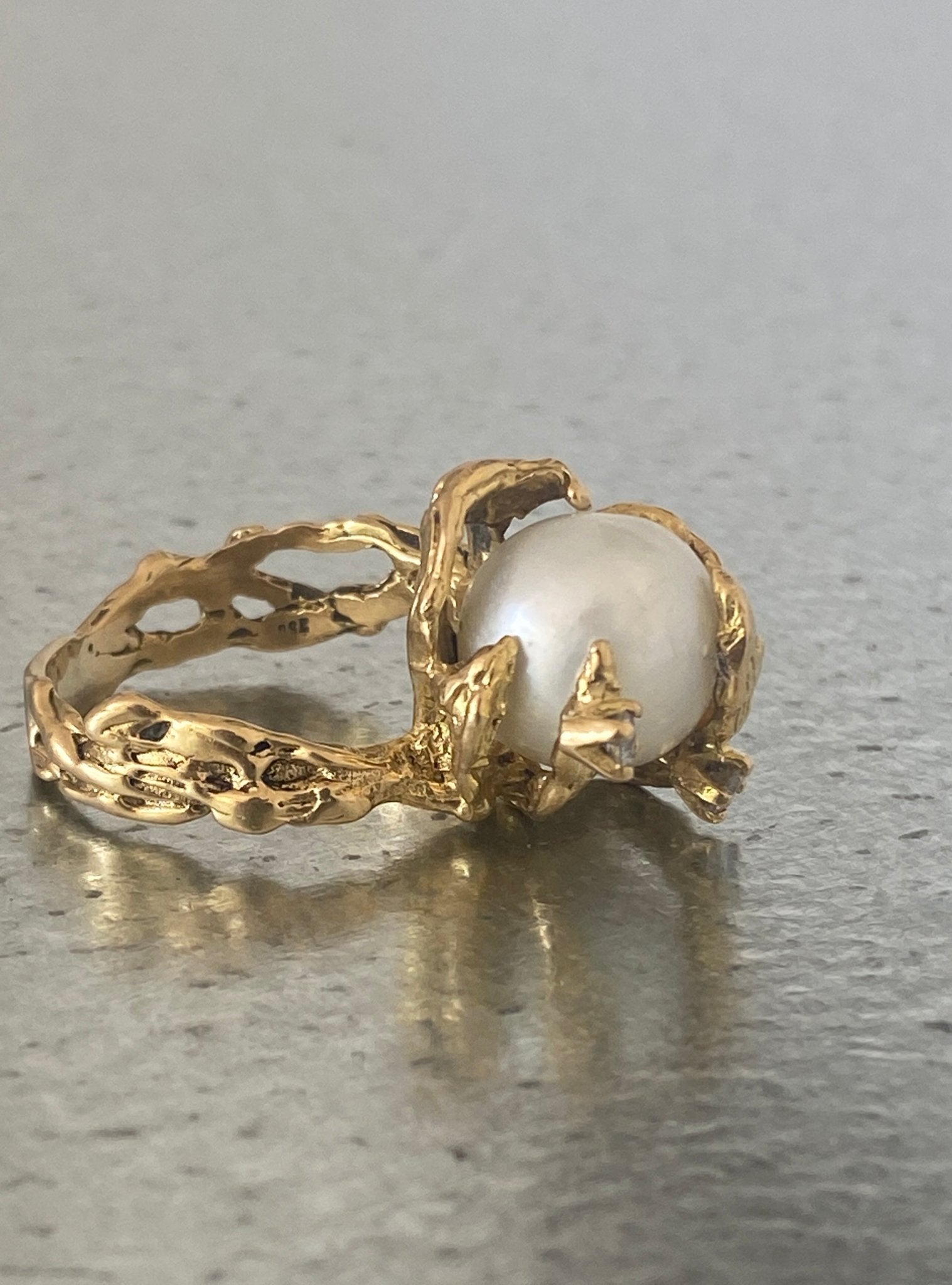 Modernist Gold, Pearl & Diamond Ring
