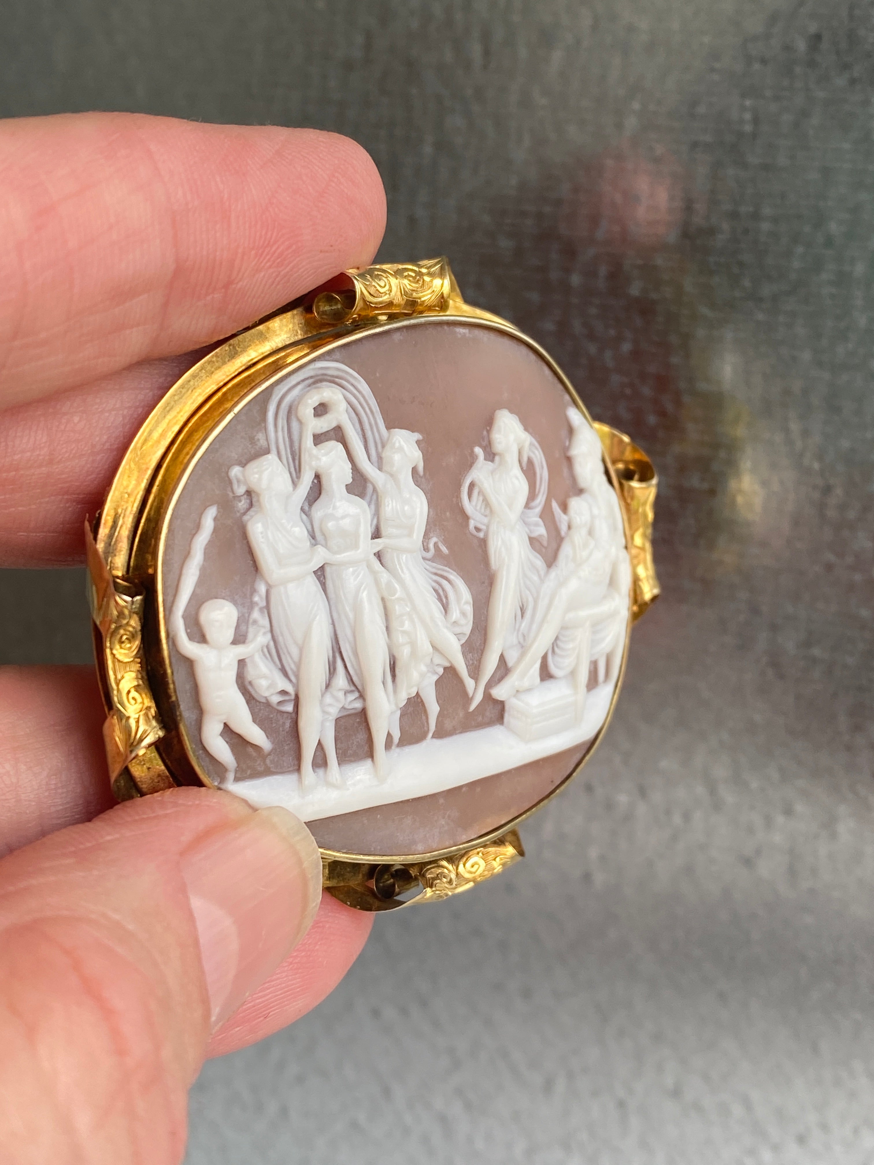Antique Victorian Gold & Cameo Brooch, 1870,  The Judgement of Paris