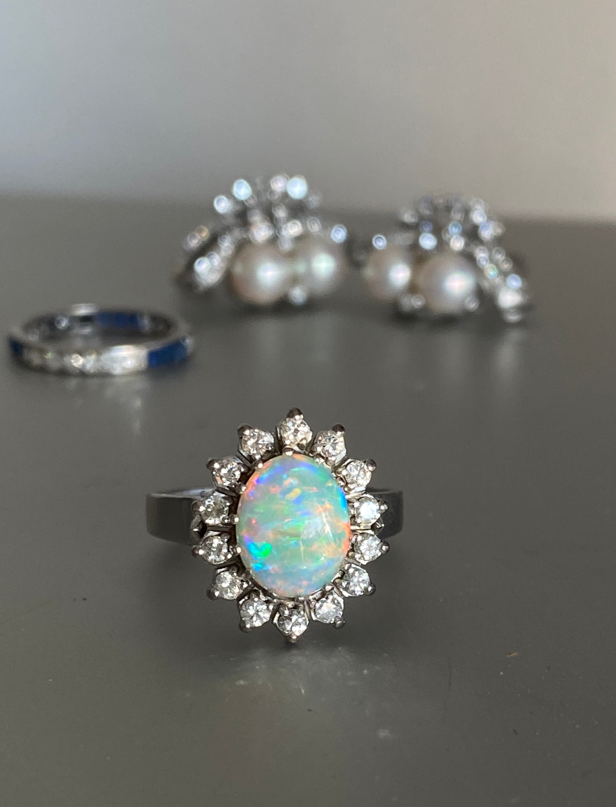 Vintage Opal & Diamond Cluster Ring