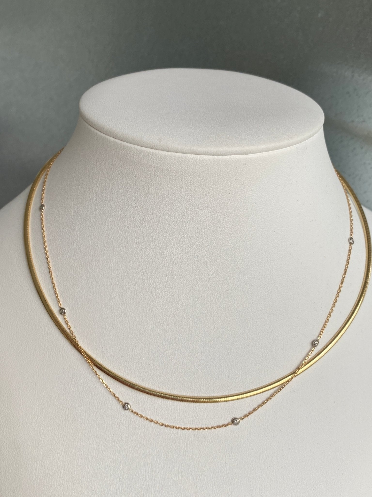 14ct Gold & Diamond Spectacle Necklace and 14ct gold Italian Omega