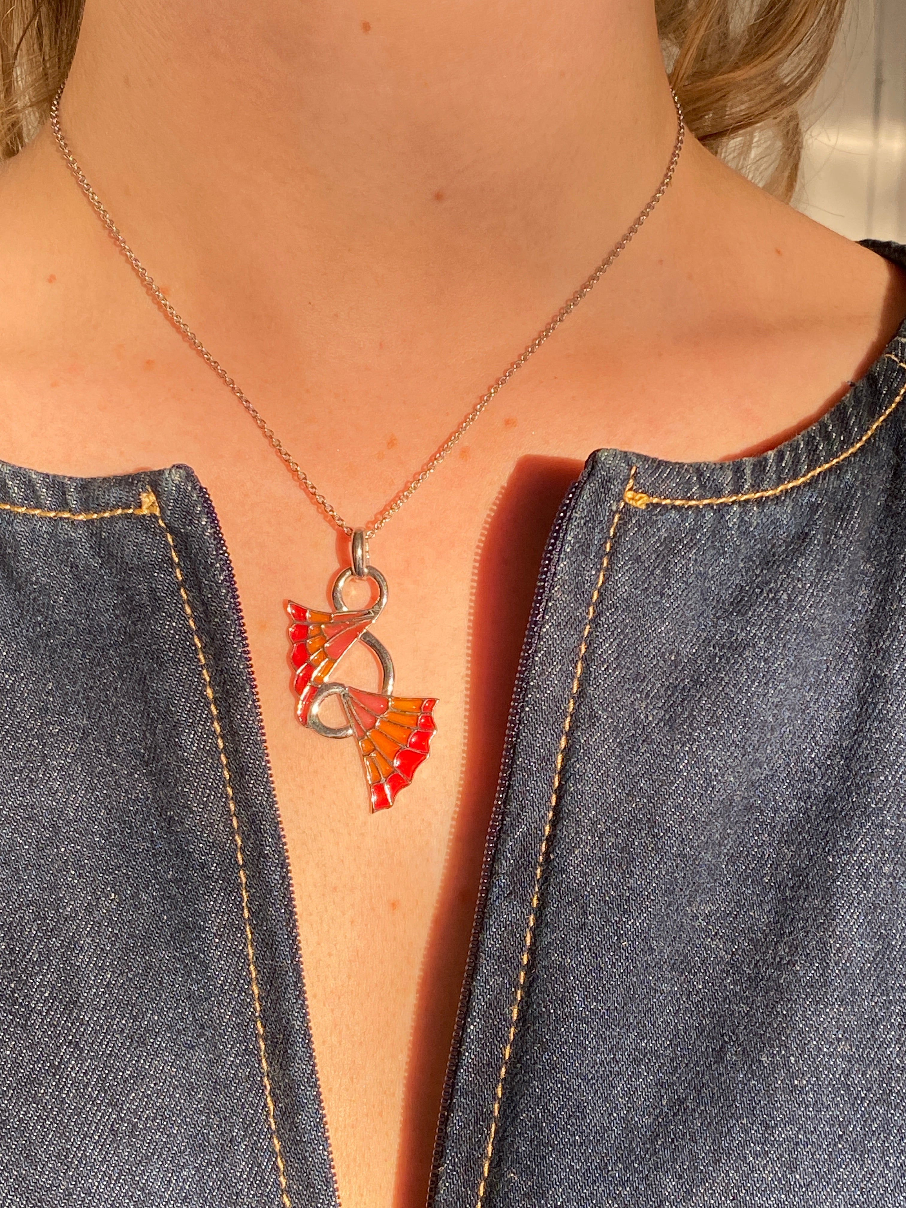 Art Nouveau Style Plique a Jour Butterfly Wing Pendant by Bernard Doherty