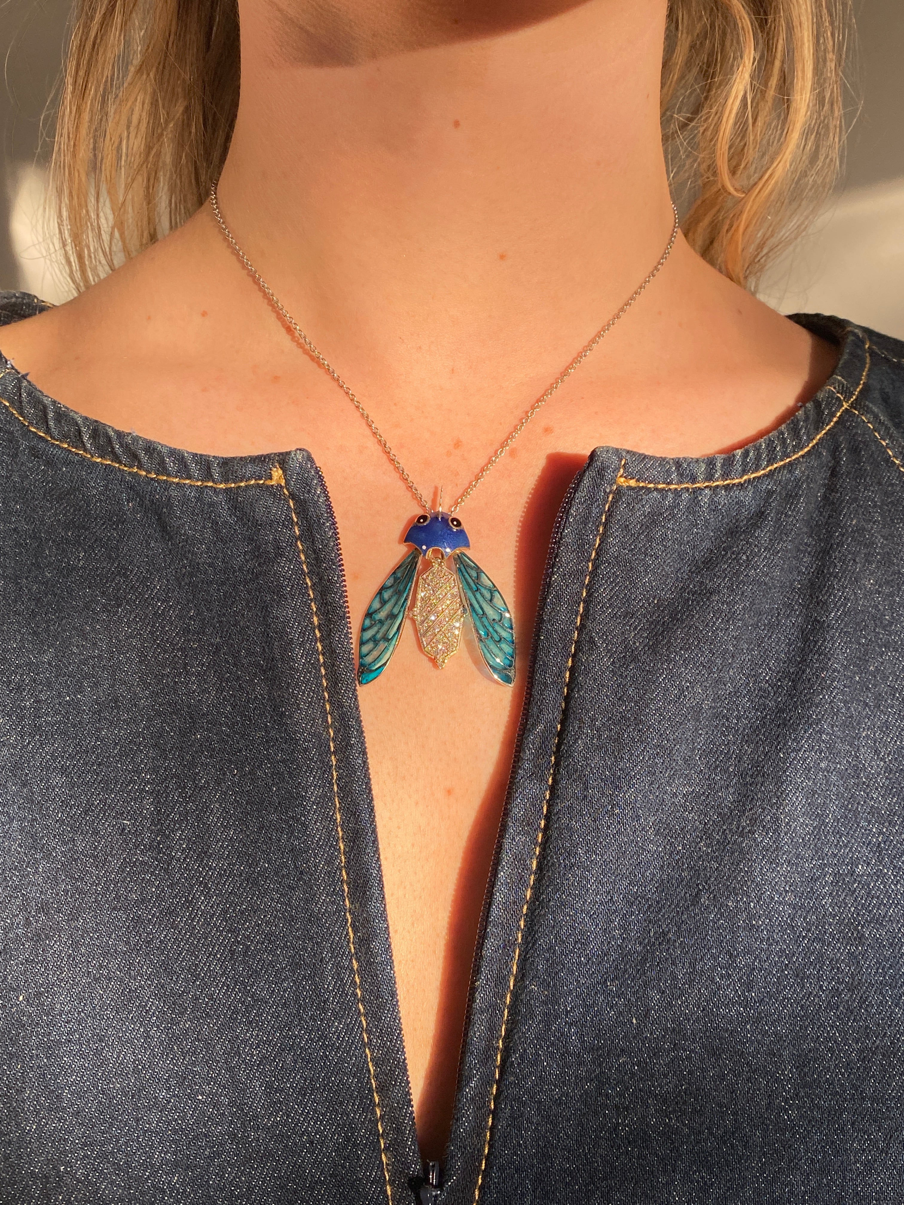 Art Nouveau Style Plique a Jour & Diamond Pendant, attributed Bernard Doherty.