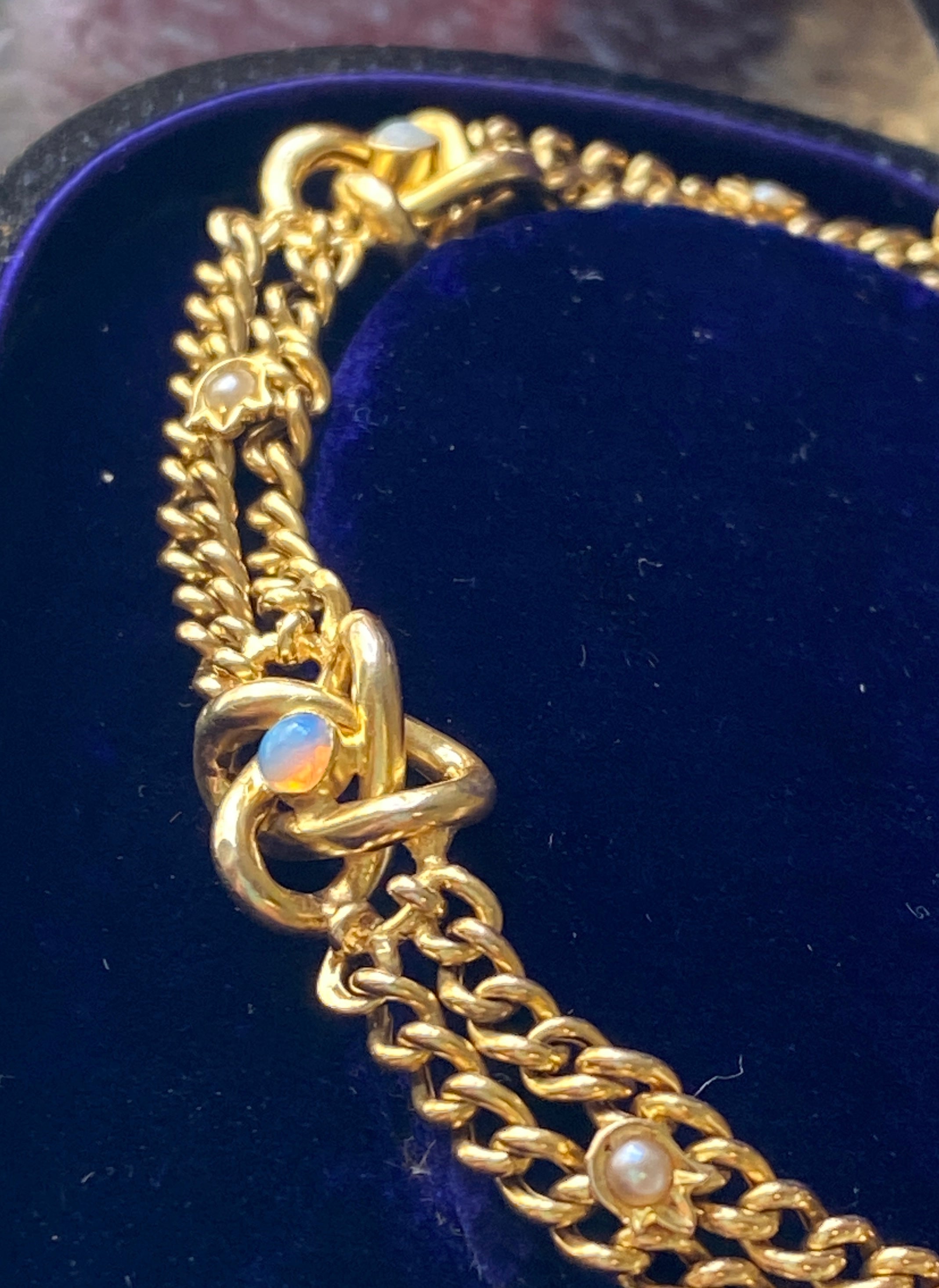 Antique Victorian Opal & Pearl Knot Bracelet