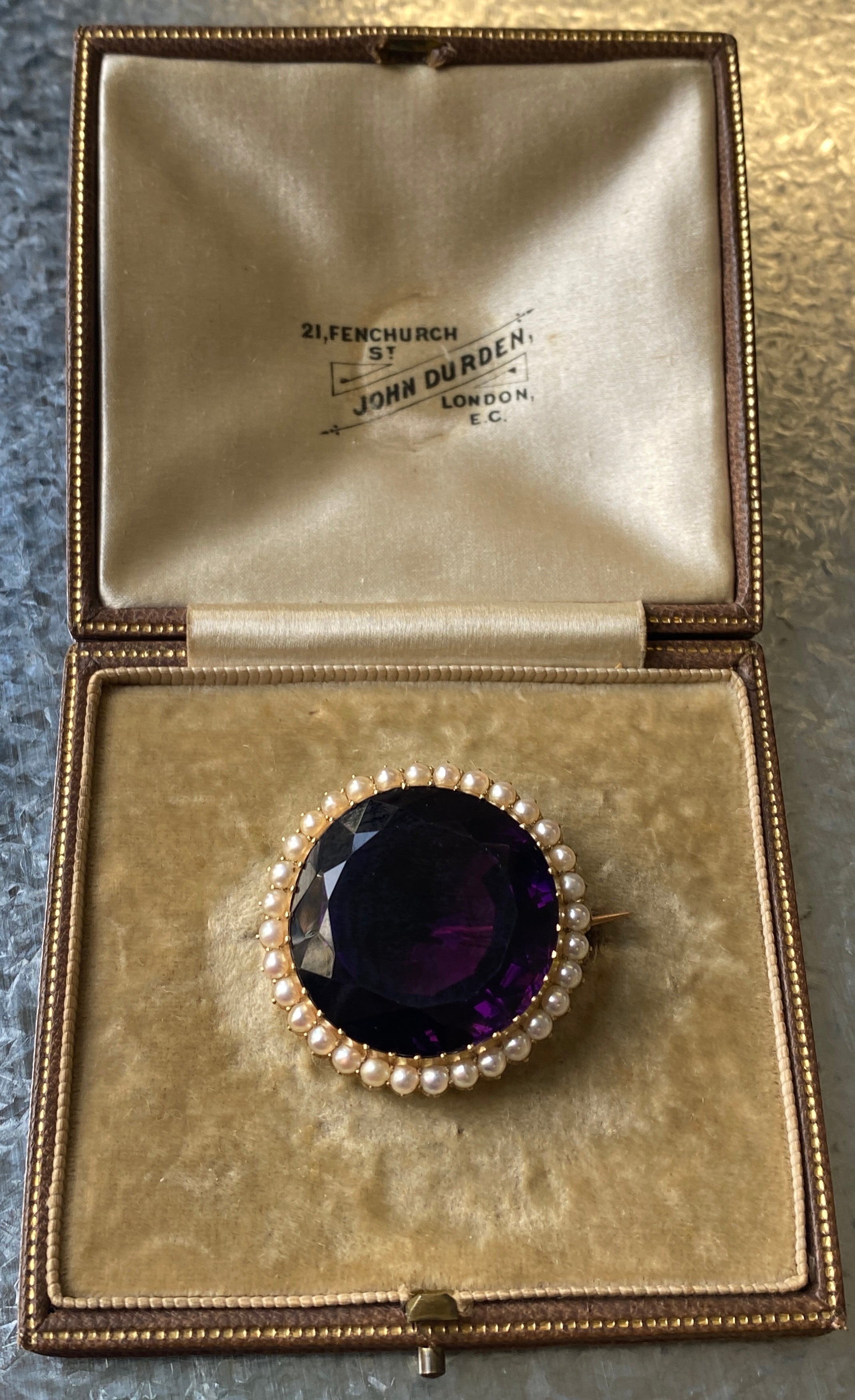 Antique Victorian Amethyst & Seed Pearl Brooch, John Durden, London