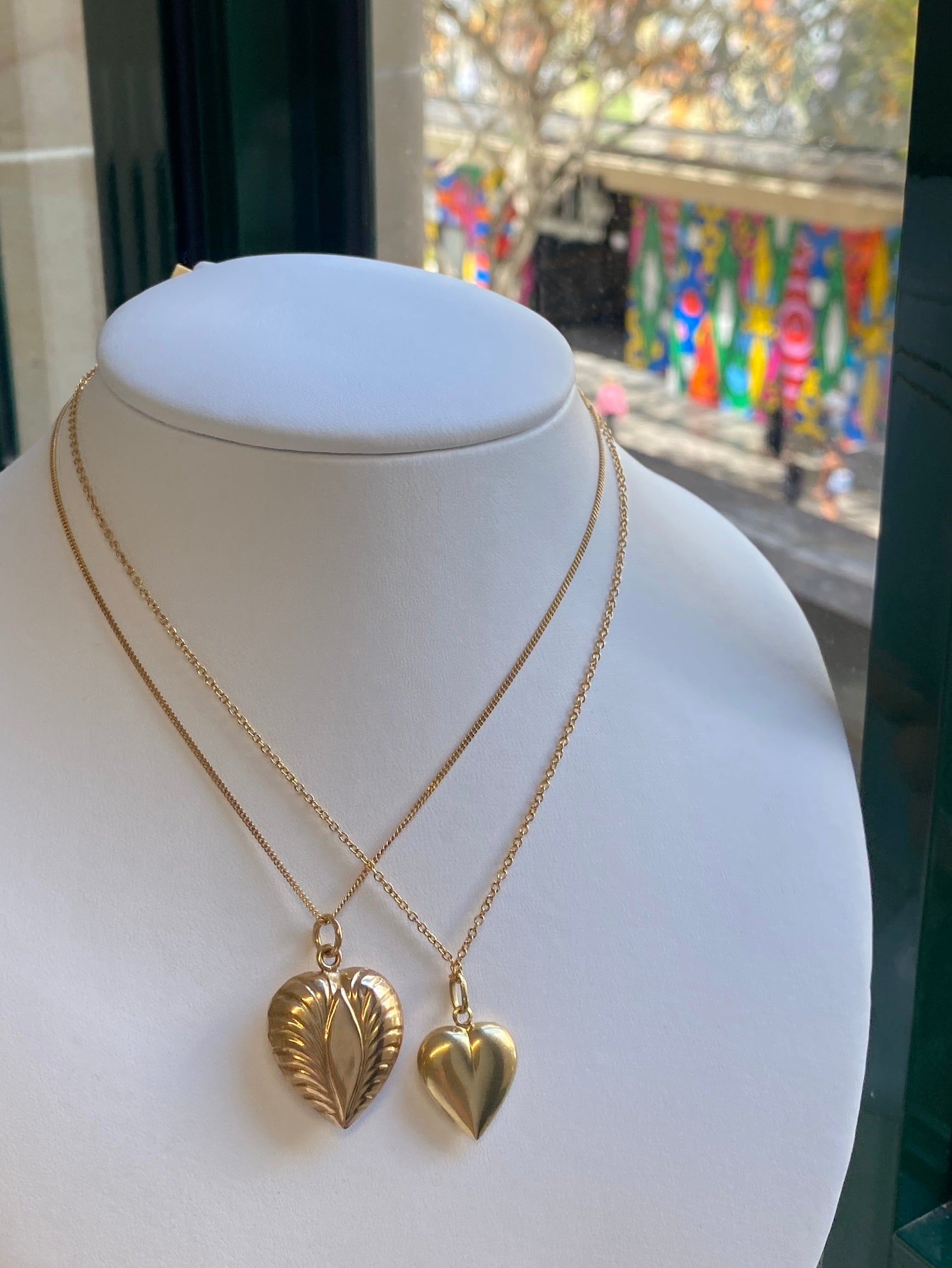 Two 18ct yellow gold European Gold Heart Pendants