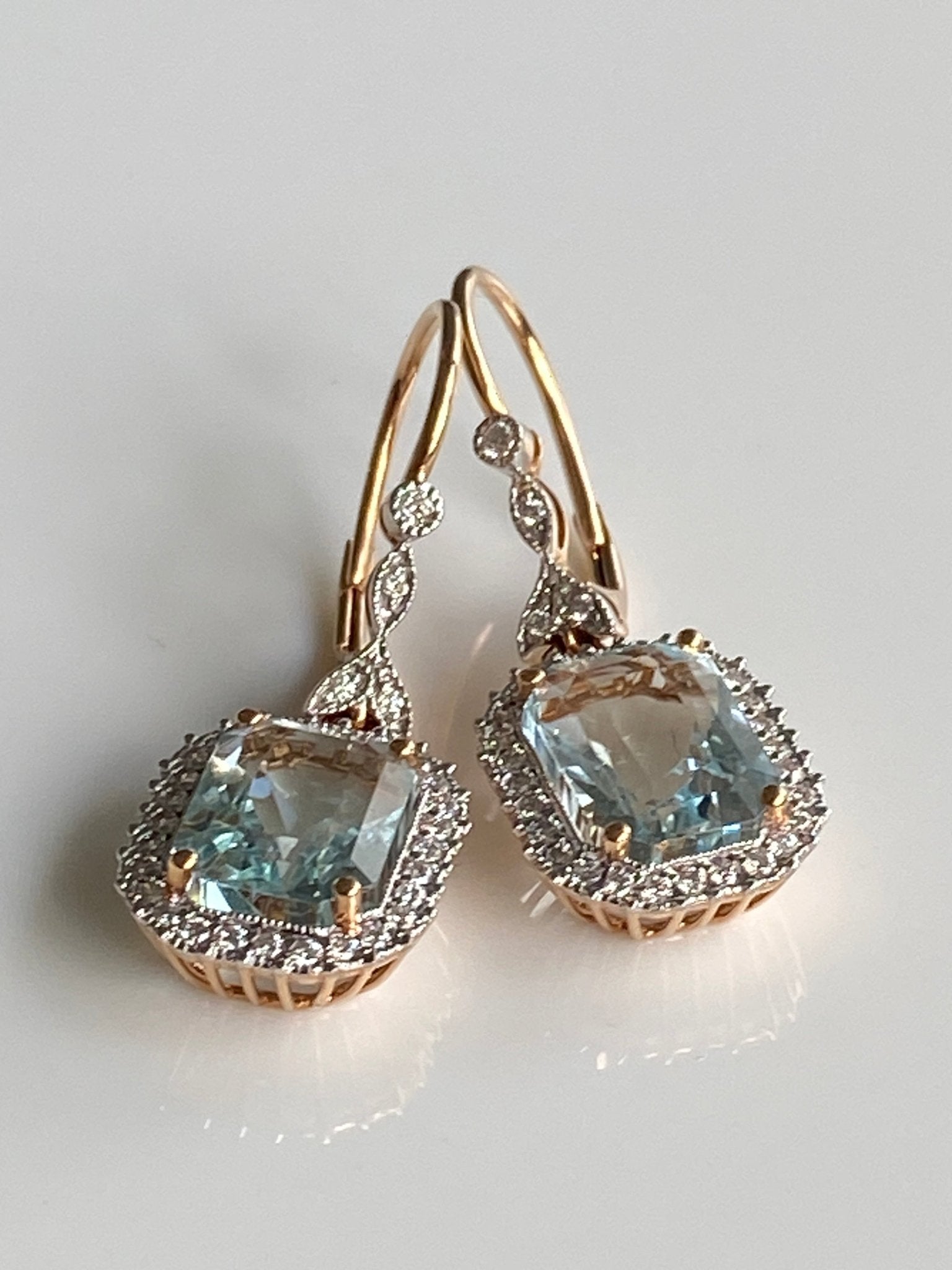 Aquamarine & Diamond Drop Earrings