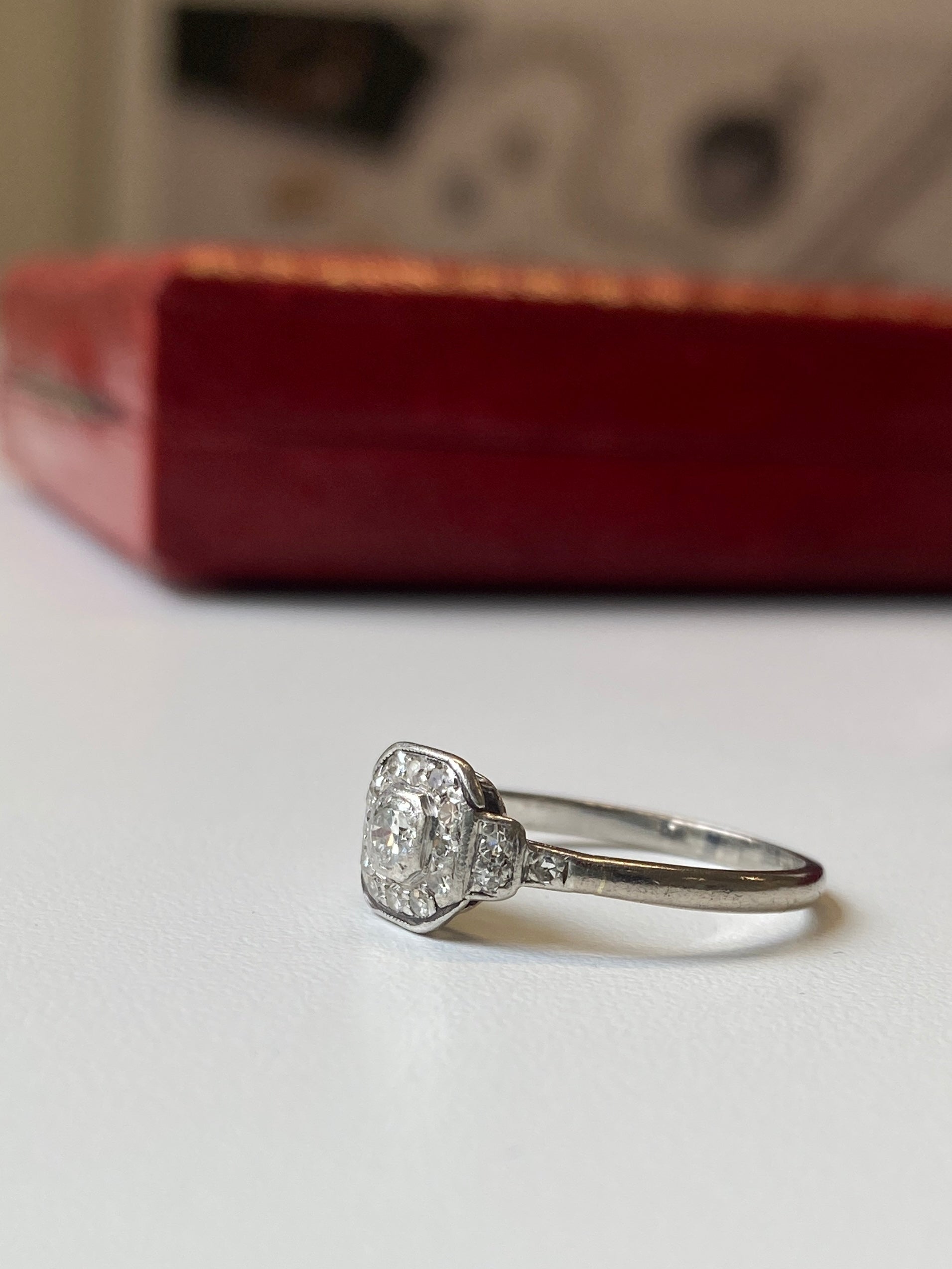 Art Deco Square Diamond Cluster Ring, 1930s. Platinum and white gold