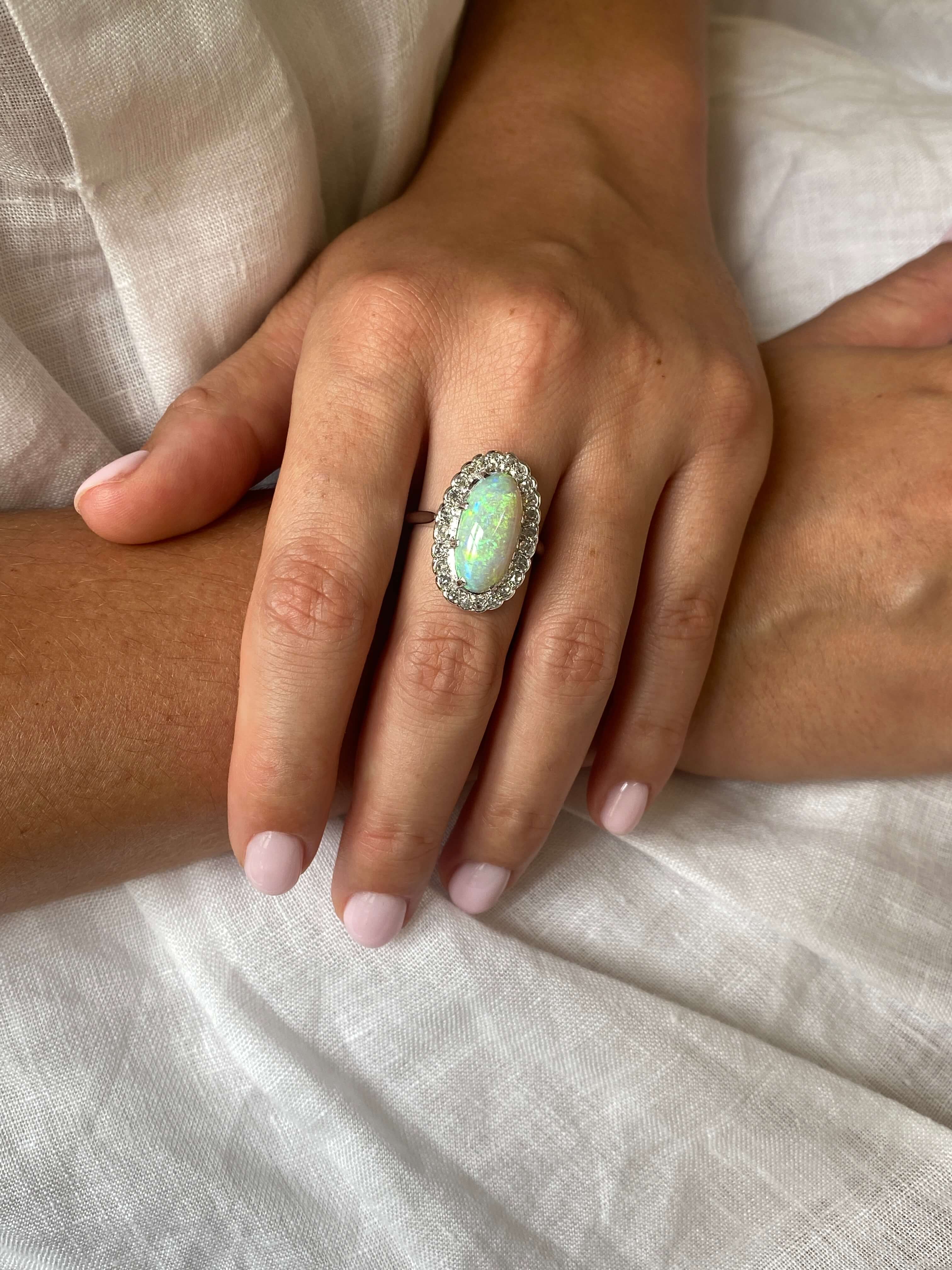 Antique Opal & Diamond Cluster Ring