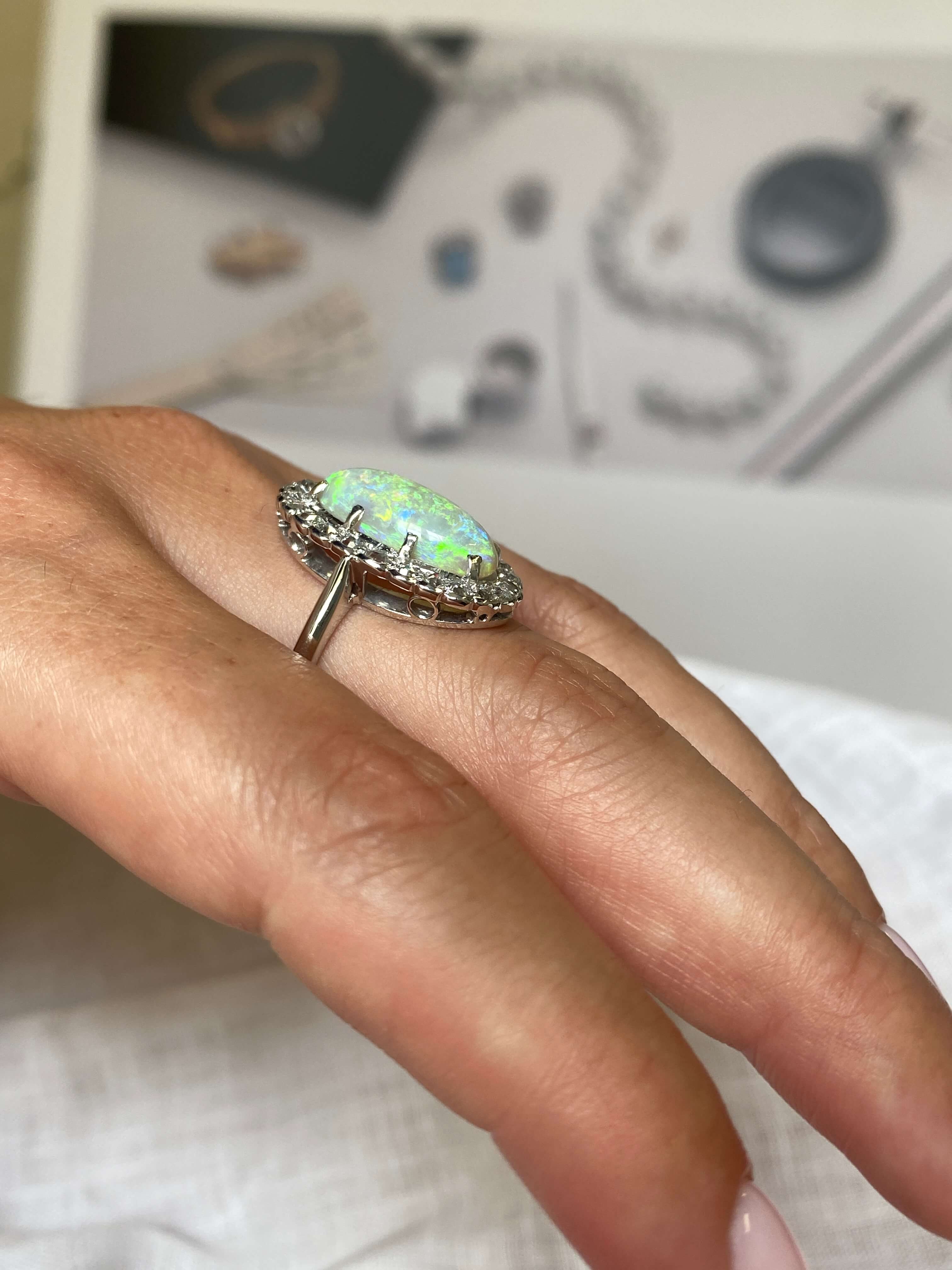 Antique Opal & Diamond Cluster Ring