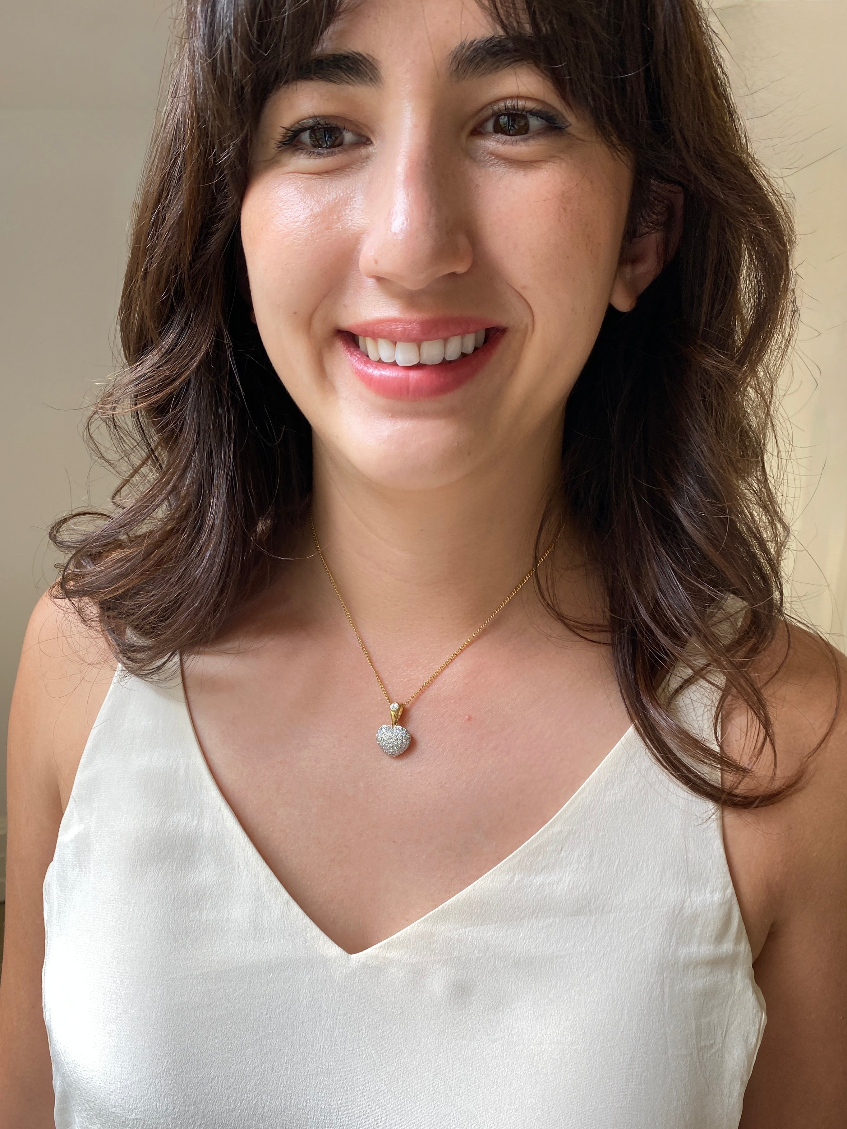 Modern 18ct gold Pave Diamond Heart Pendant