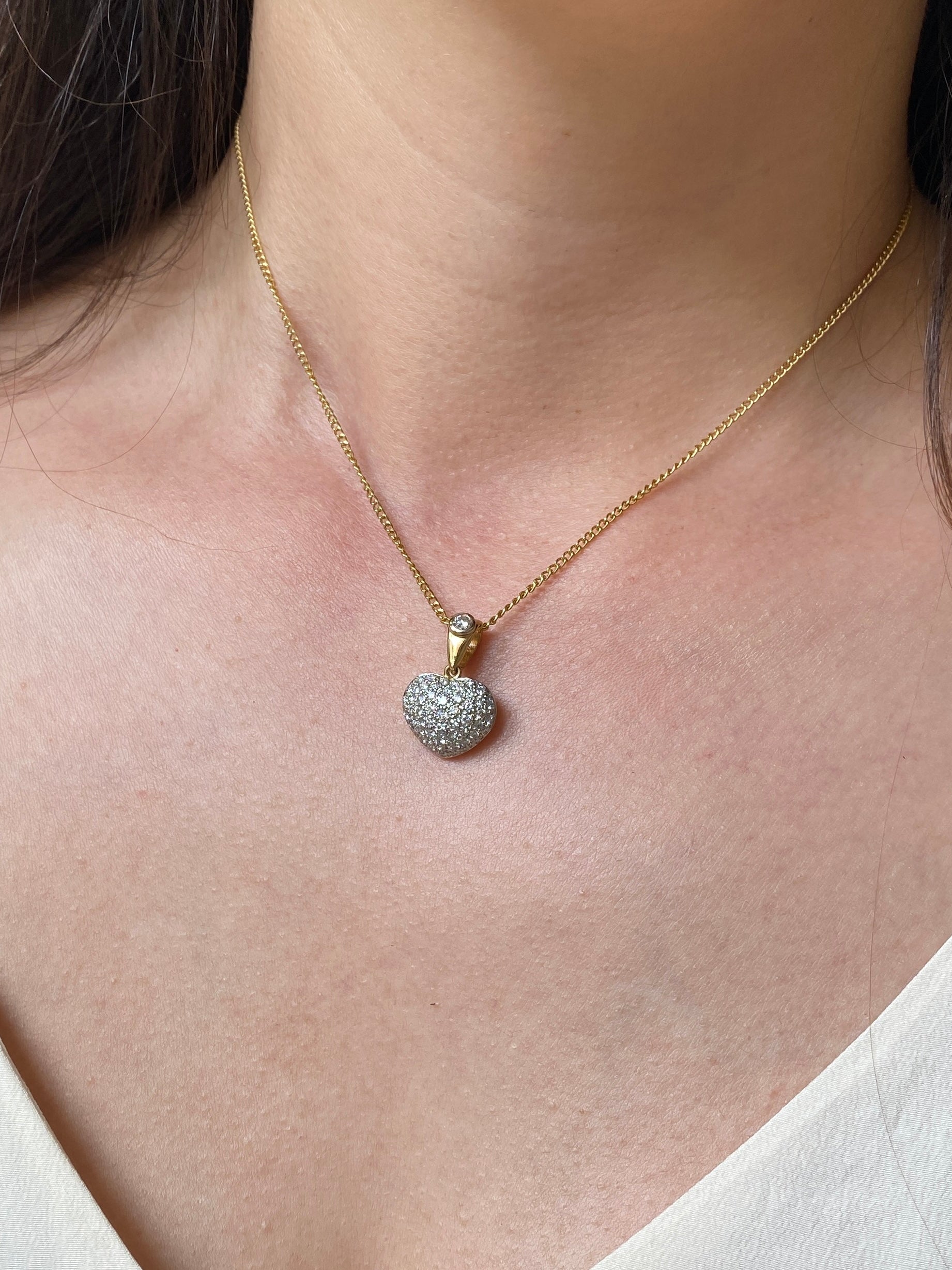 Modern 18ct gold Pave Diamond Heart Pendant