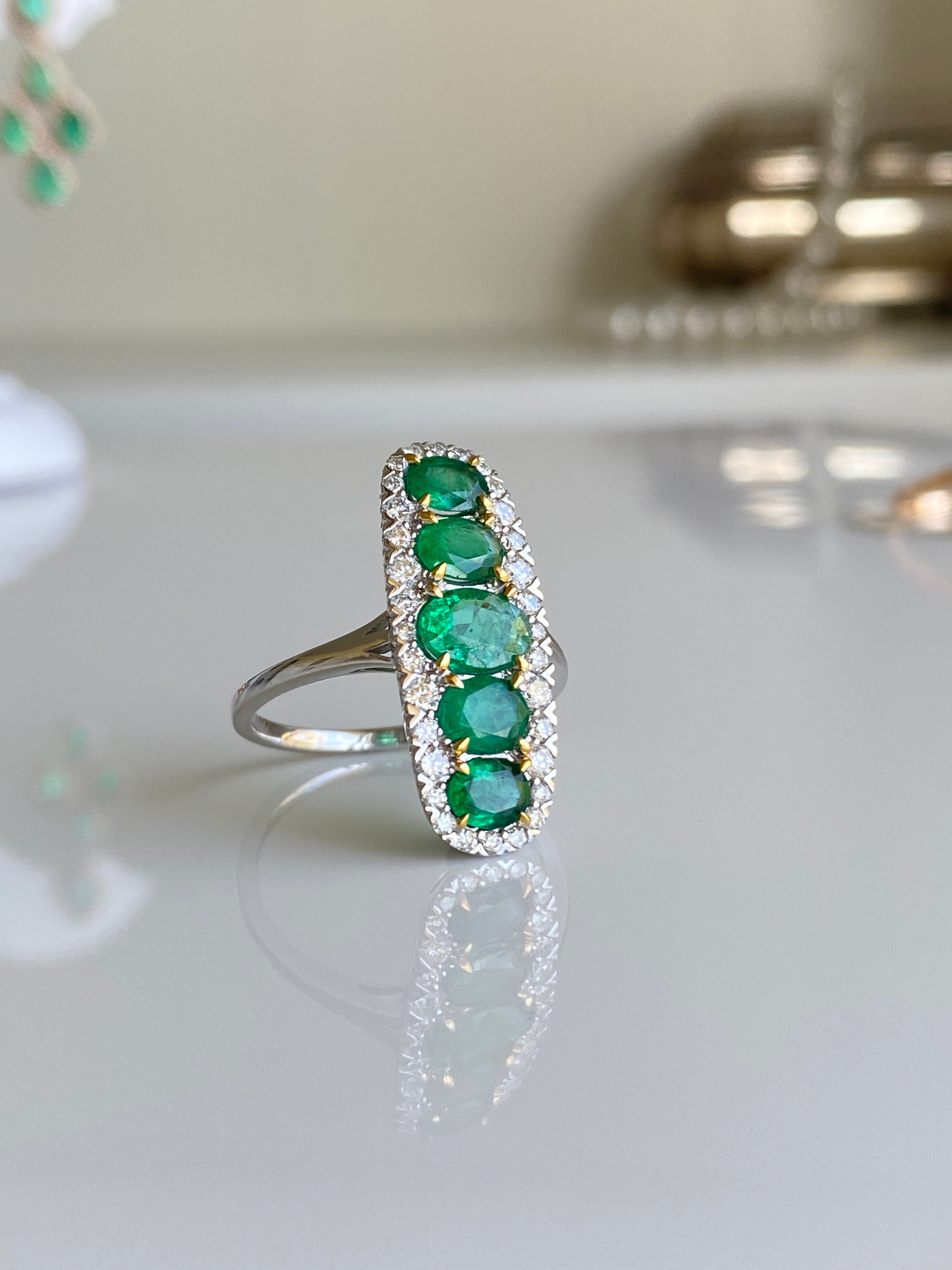 Emerald & Diamond Vertical Ring