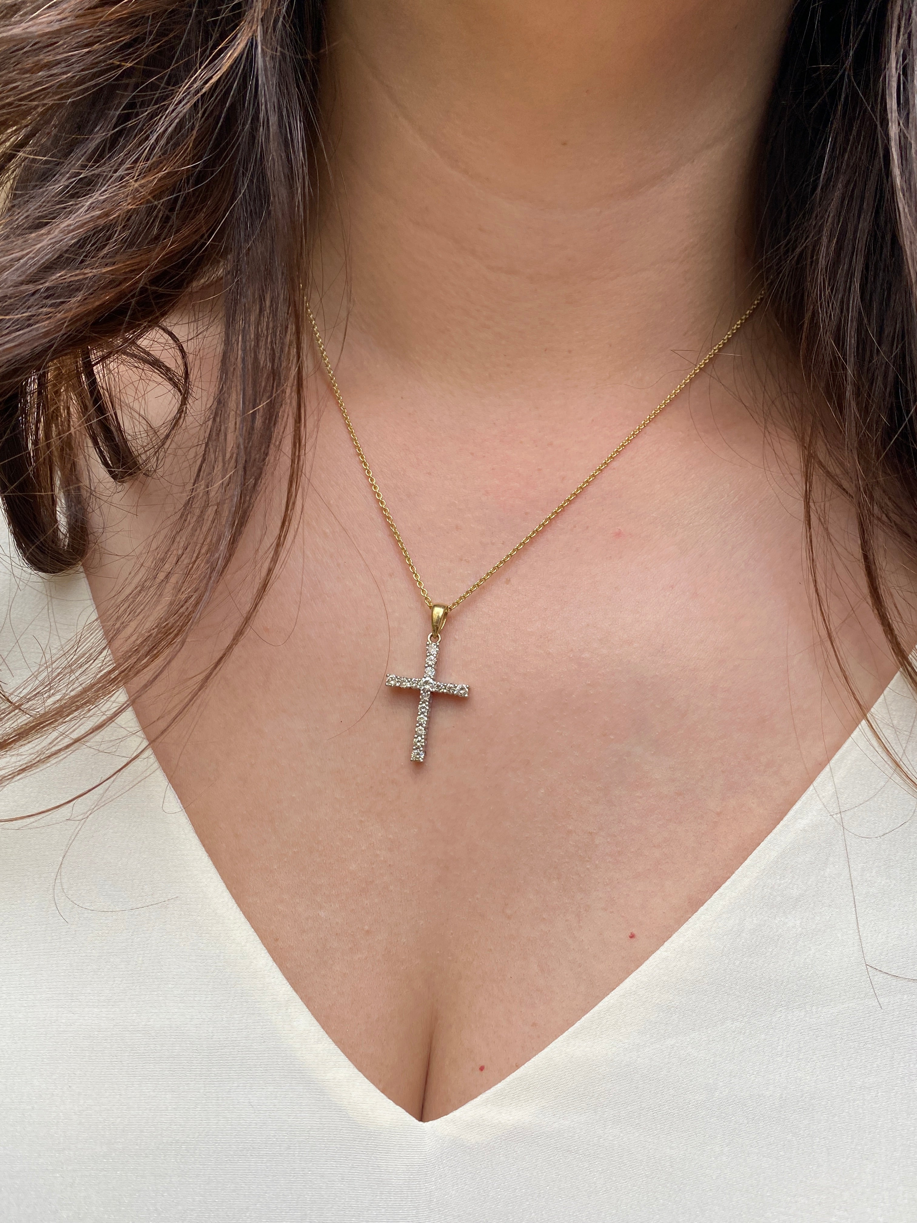 18ct yellow & white gold Vintage Diamond Cross Pendant