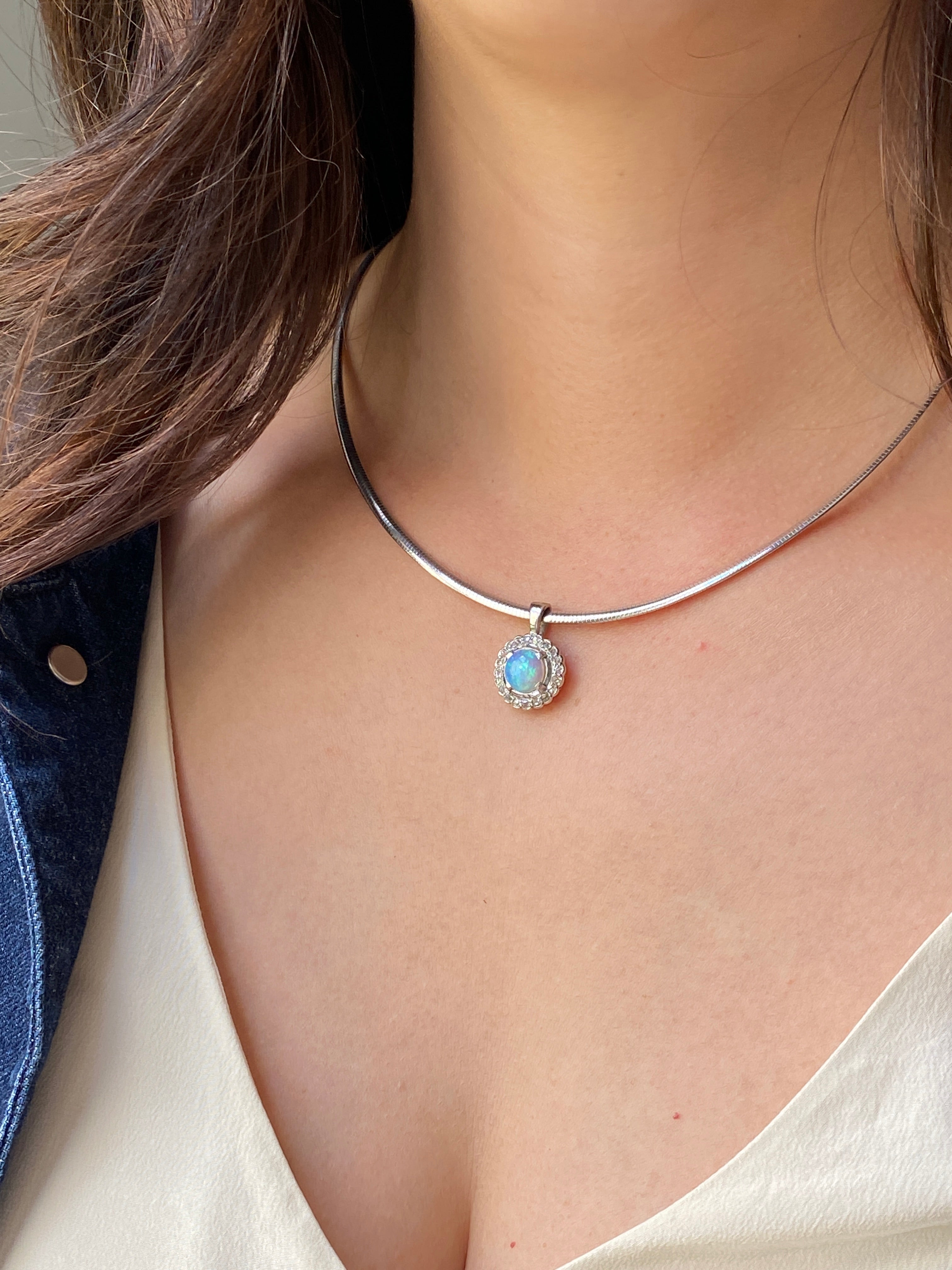 Vintage Crystal Opal & old cut Diamond Pendant 18ct