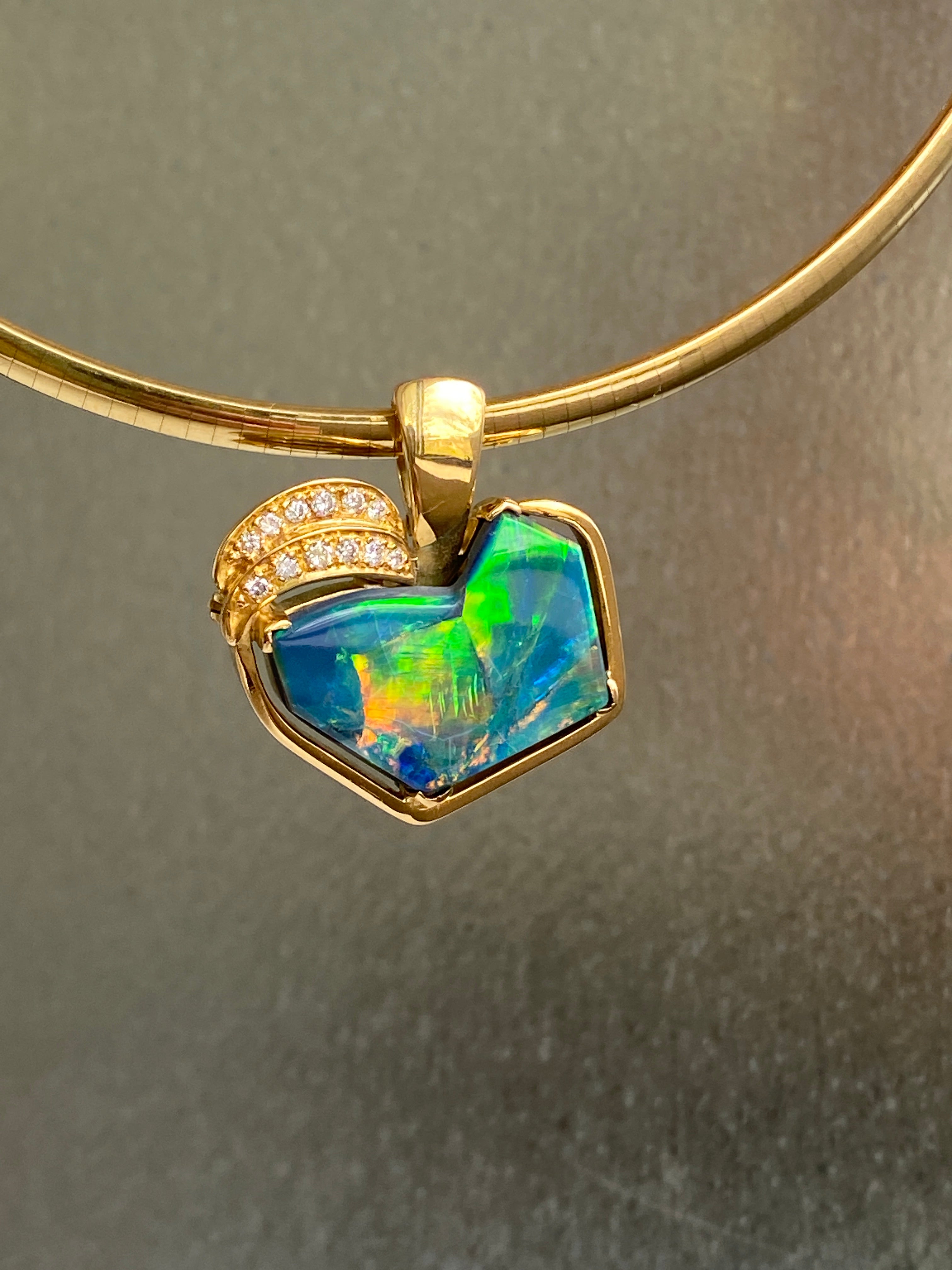 Lightning Ridge Opal & Diamond Pendant