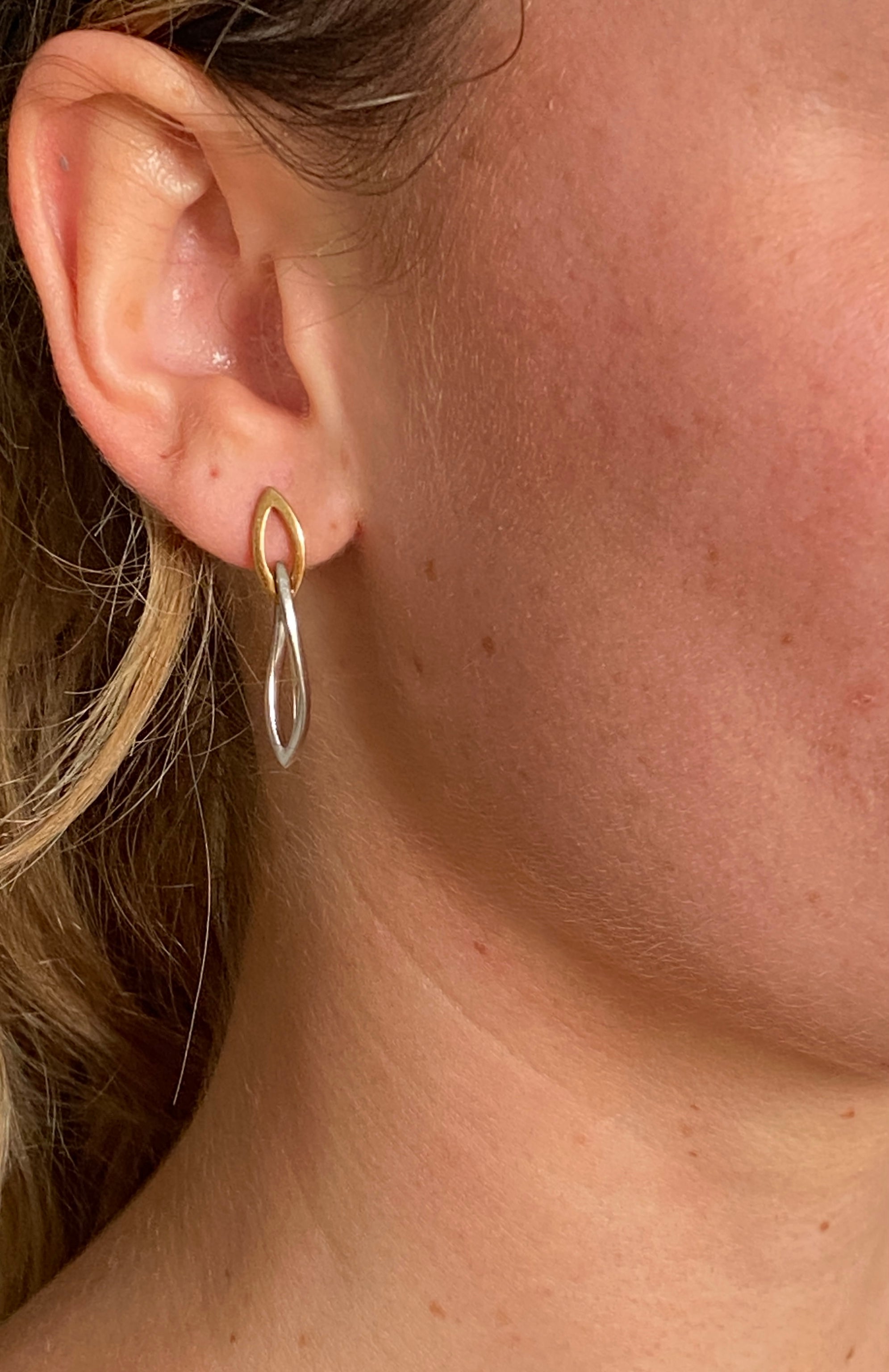 Modern Two-Tone Gold Drop Earrings